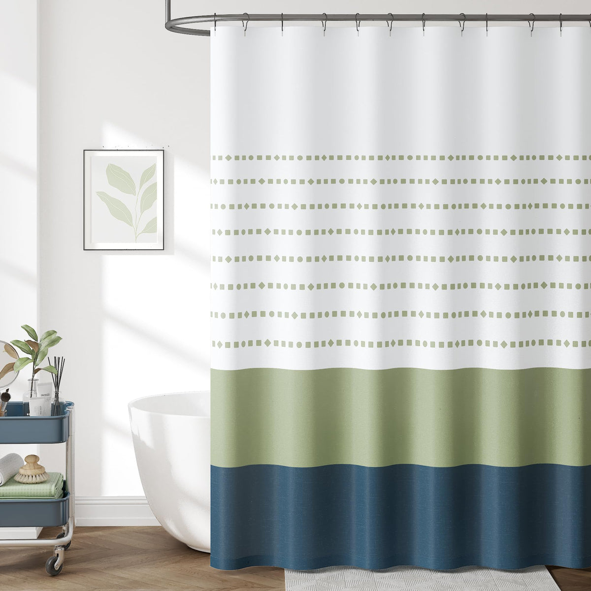 jinchan Ombre Ocean Blue Shower Curtain for Bathroom 70x72 Inch 12 Hooks