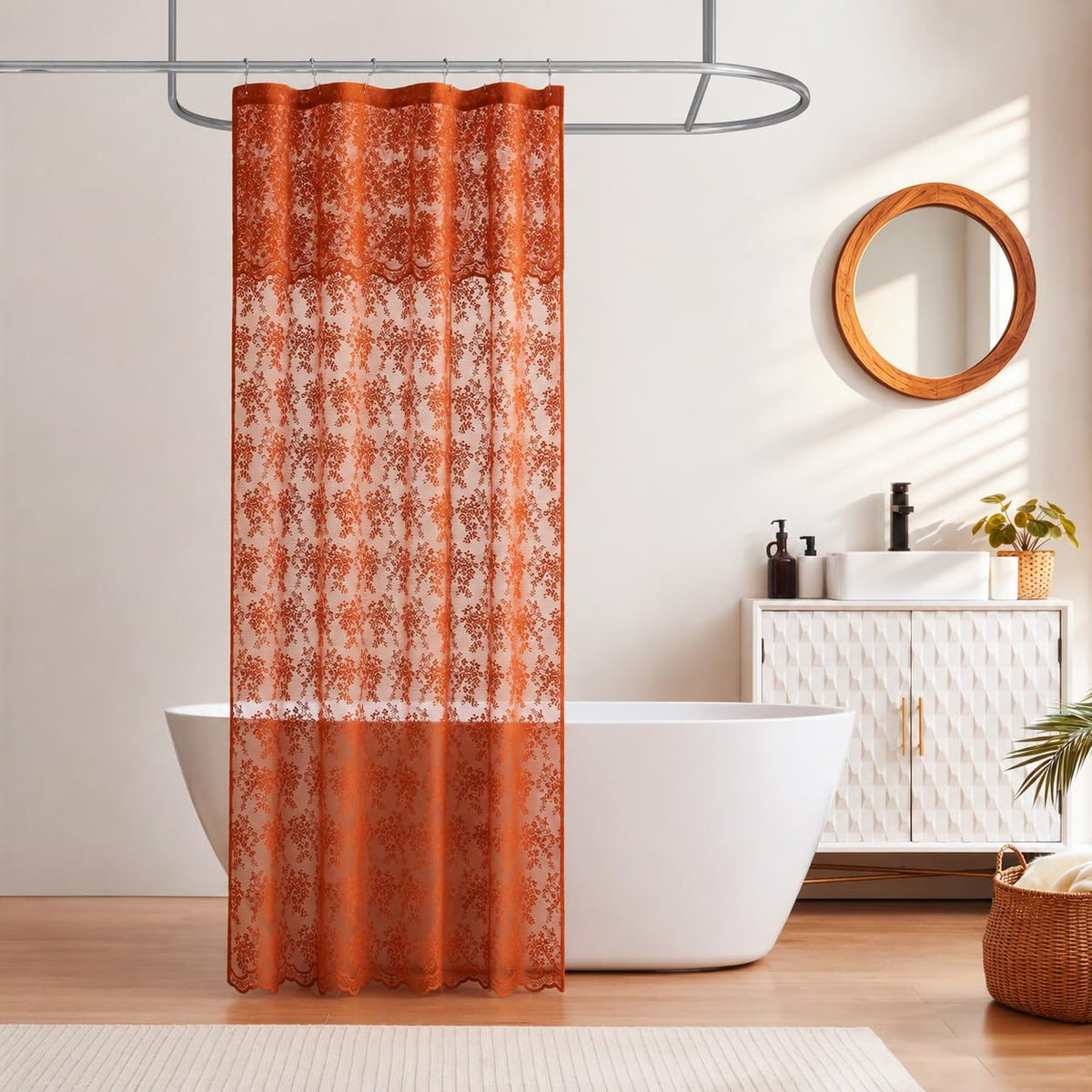 TUDECO Black Lace Shower Curtain with Valance, Gothic Style, 72 x 72 Inch