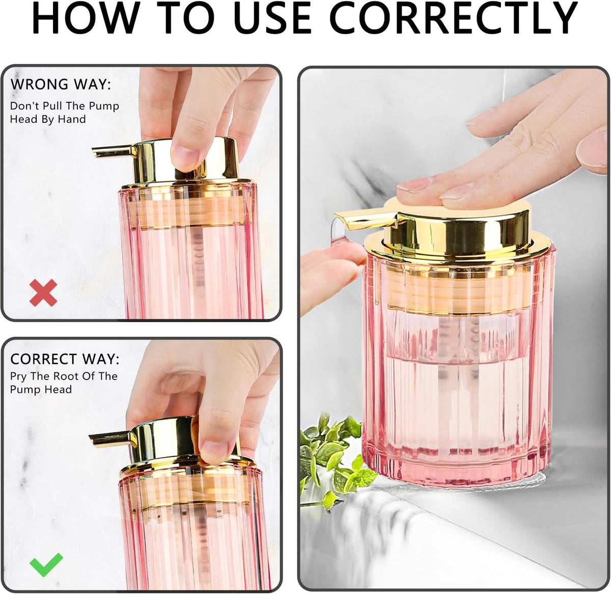 CERBIOR Bathroom Accessories Set, 4 PCS Glass Bathroom Set,Golden Pink
