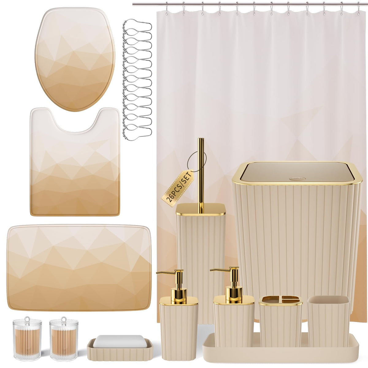XLHOMO Bathroom Set - 26PC Bathroom Set with Shower Curtain and Rugs, Black