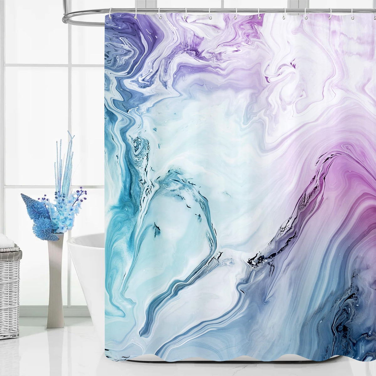 Blue Marble Fabric Shower Curtain, Abstract Watercolor, 72 x 72 Inches