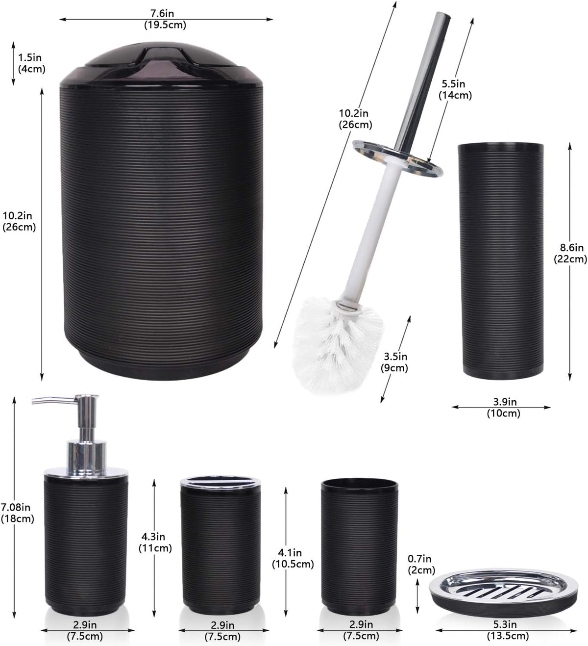 CERBIOR Bathroom Accessories Set 6 Piece Spiral Pattern Bath Ensemble,Black