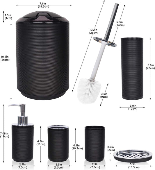 CERBIOR Bathroom Accessories Set 6 Piece Spiral Pattern Bath Ensemble,Black