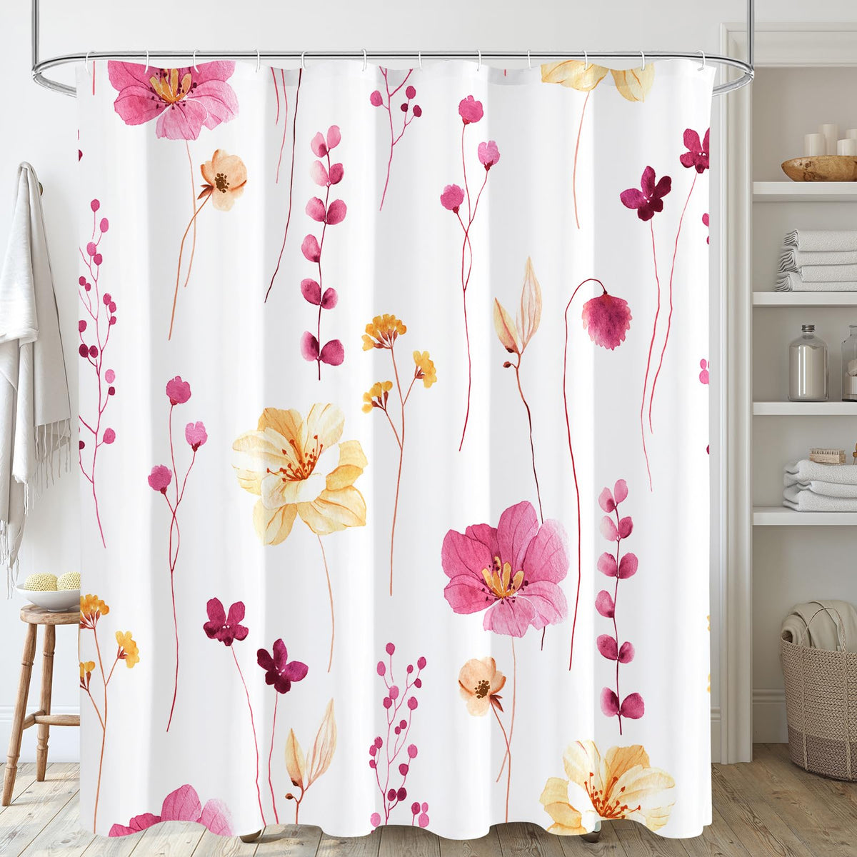Gibelle Sage Green Beige Watercolor Floral Fabric Shower Curtain 72x72