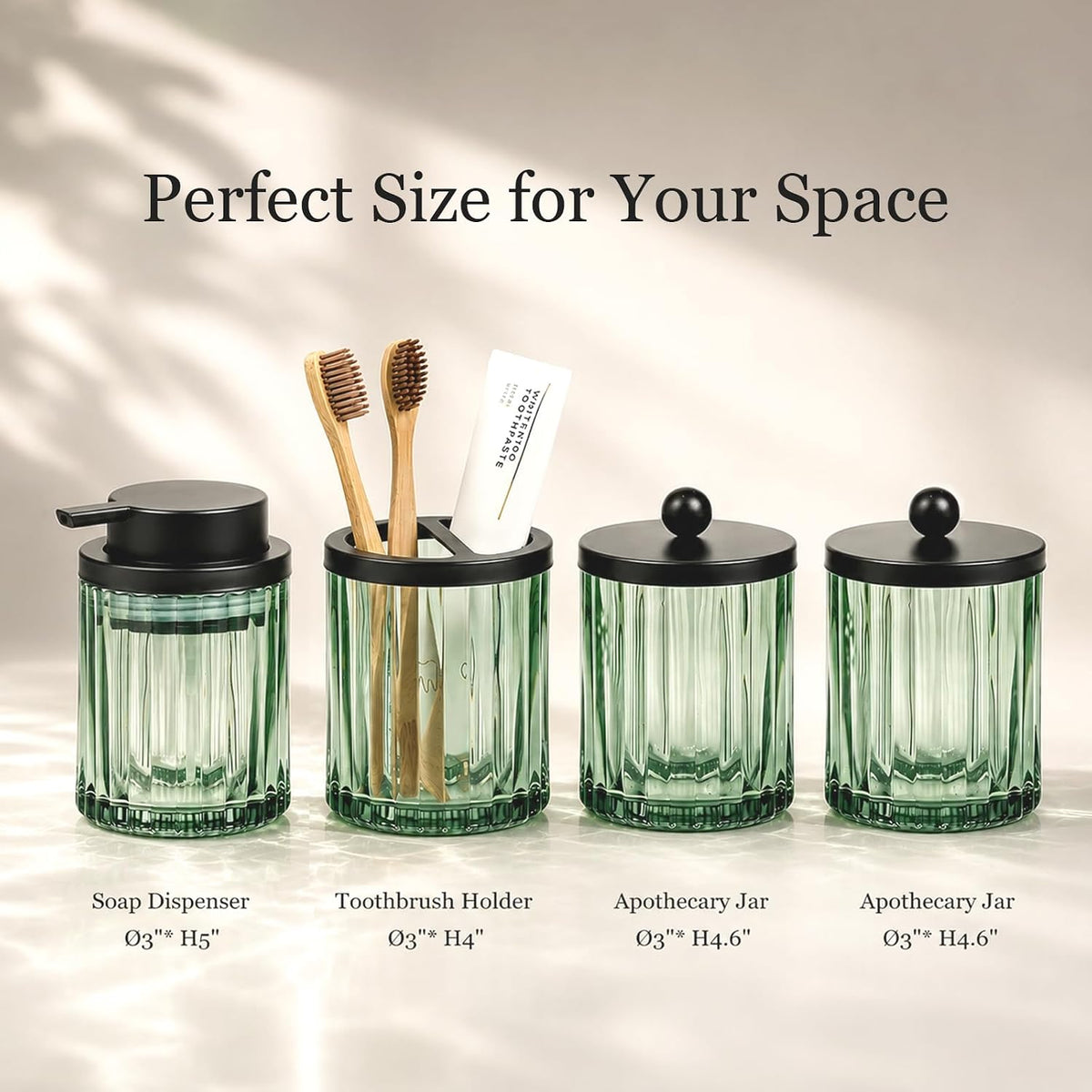 Amolliar Bathroom Accessories Set, Green Glass Complete 4PCS Bathroom Sets