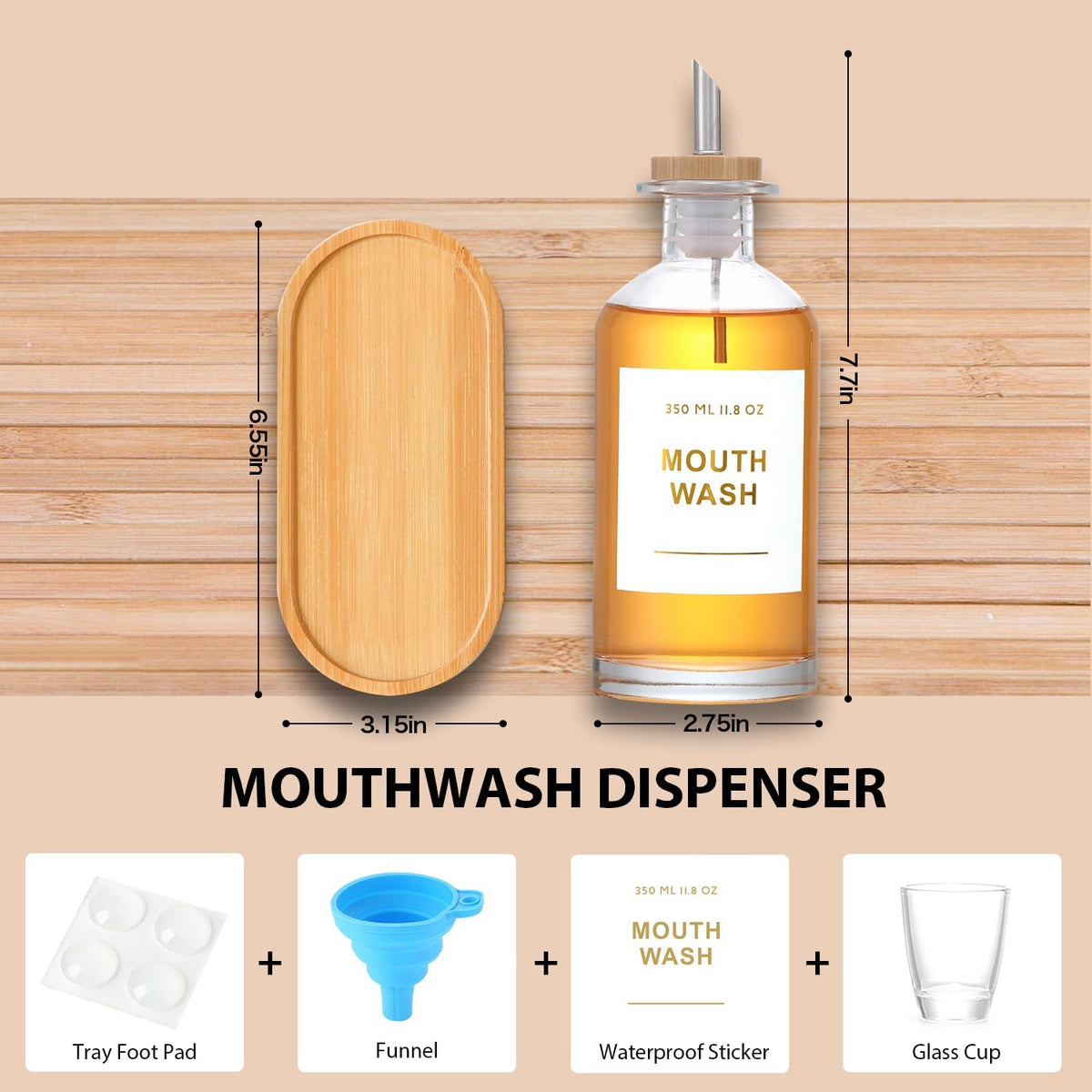 11.8OZ Glass Mouthwash Dispenser, Set of 2, Clear