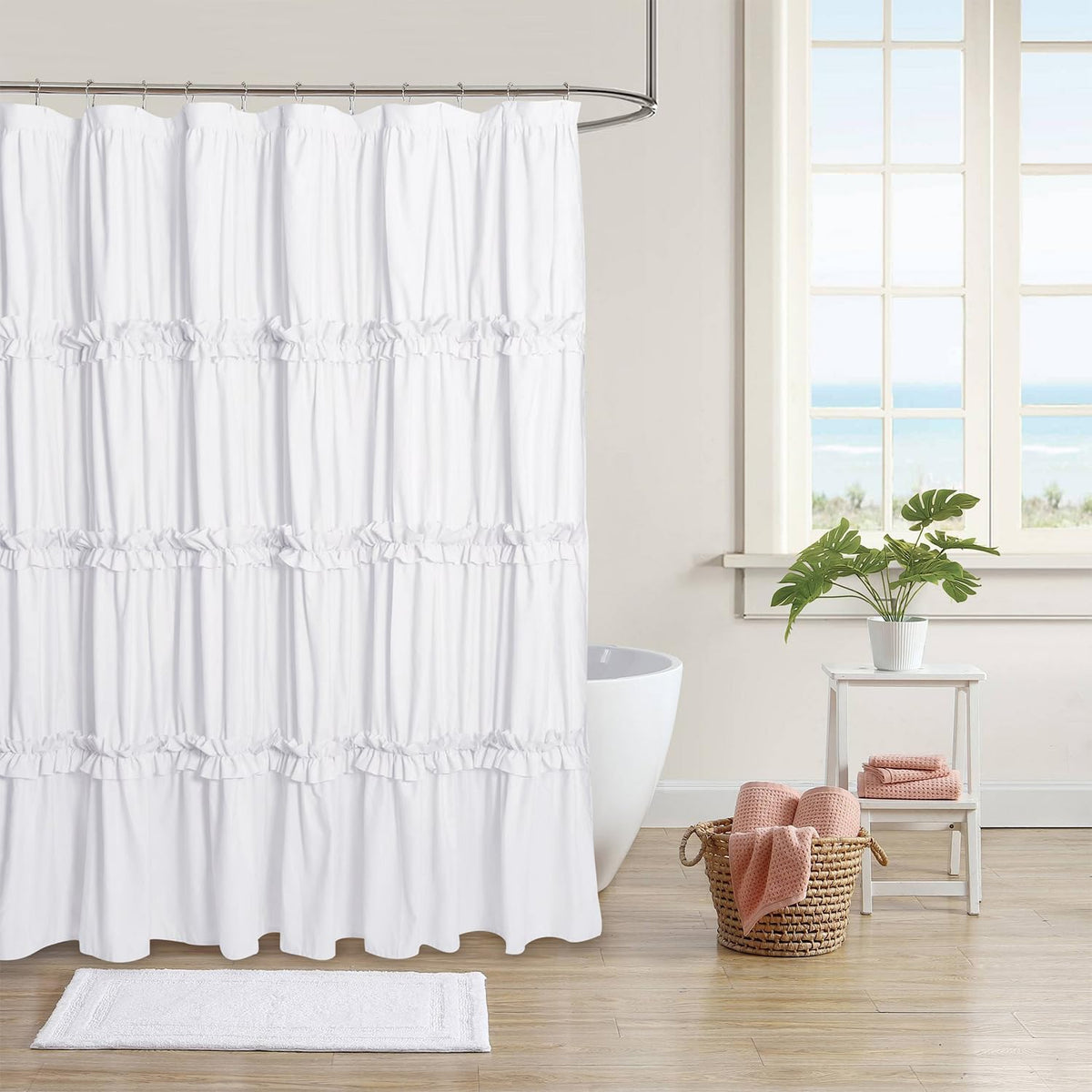 Farmhouse Ruffle Shower Curtain, Black, 72 x 72 in