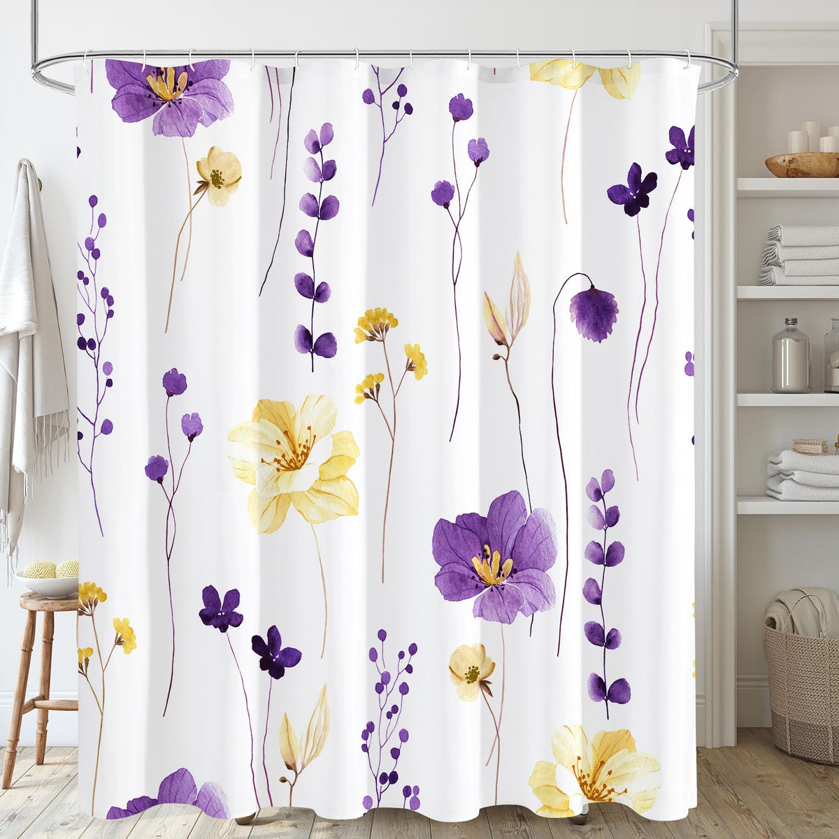Gibelle Sage Green Beige Watercolor Floral Fabric Shower Curtain 72x72