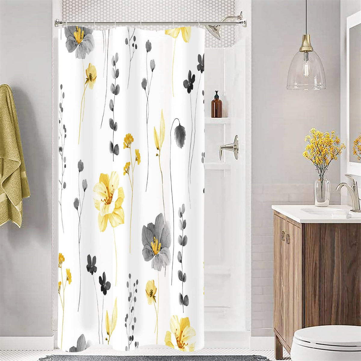 Gibelle Sage Green Beige Watercolor Floral Fabric Shower Curtain 72x72