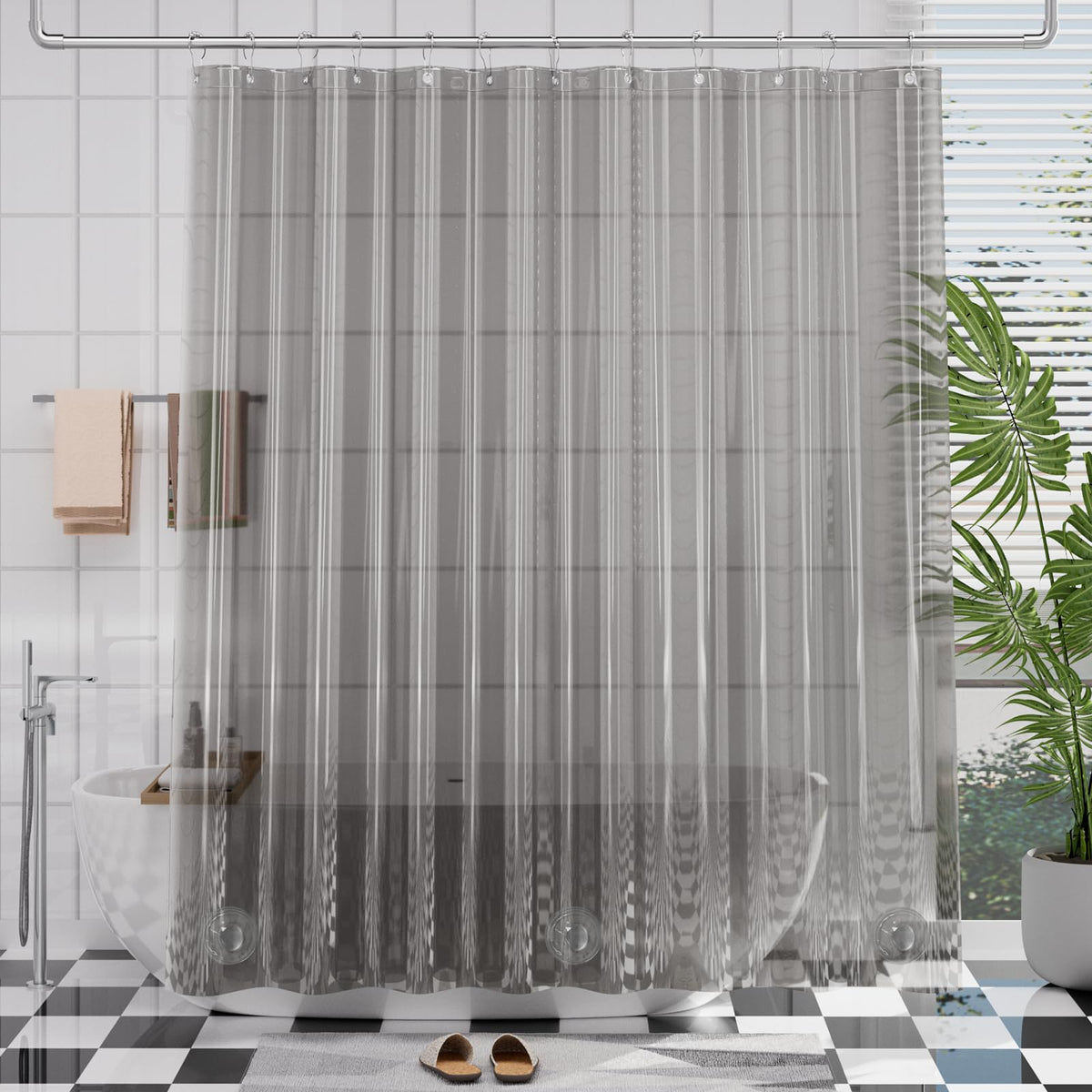 AmazerBath Plastic Shower Curtain Clear 72x74 Inches, Clear Shower Curtain Heavy Duty 8G Premium PEVA, Weighted Shower Curtains for Bathroom Accessories with 3 Big Stones and 12 Rustproof Grommets
