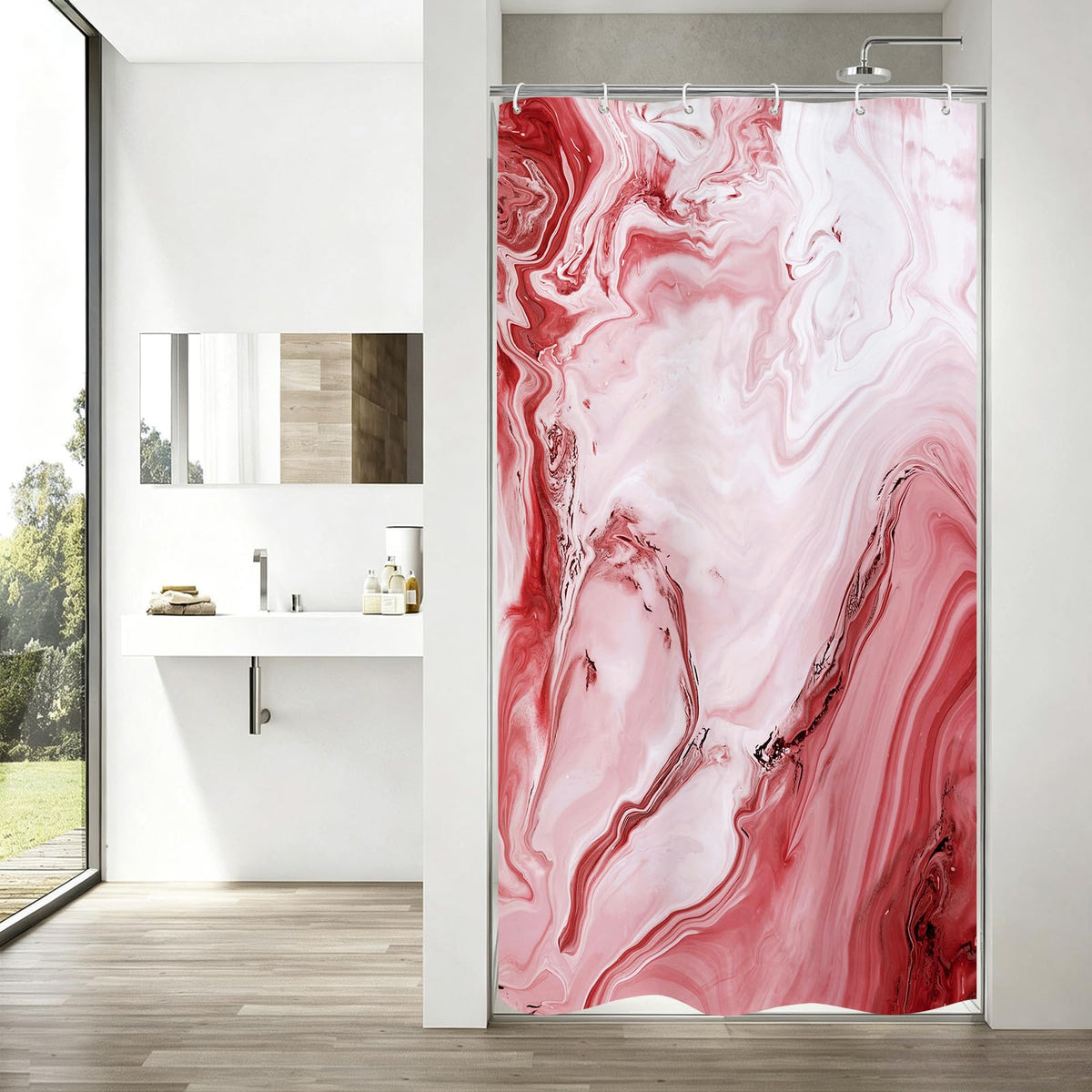 Blue Marble Fabric Shower Curtain, Abstract Watercolor, 72 x 72 Inches