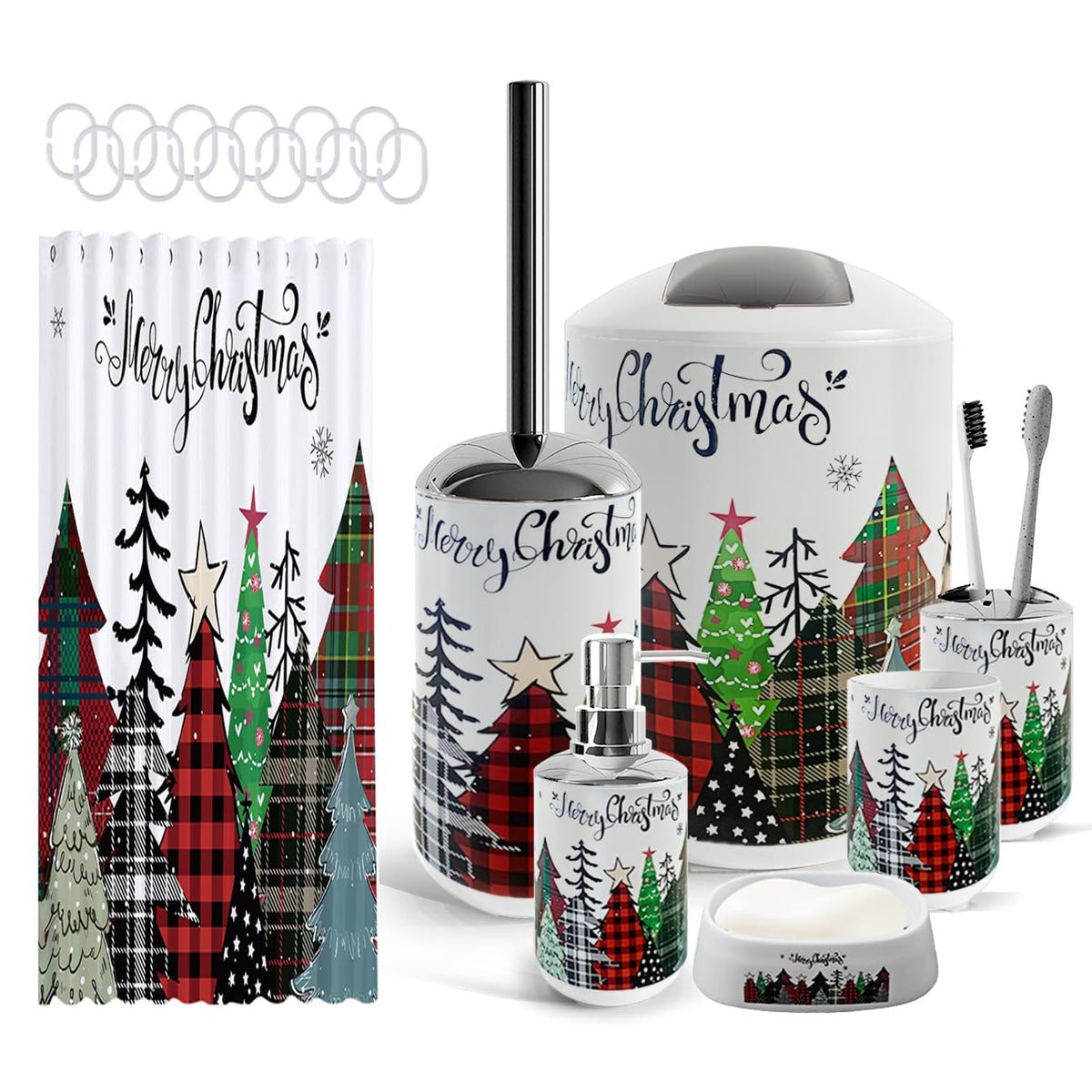 Clara Clark Bathroom Set - Navy Bathroom Accessories Set, 20PC Bathroom Accessory Set, Shower Curtain Set with Liner, Toothbrush Holder, Soap Dispenser, Soap Dish, Toilet Brush Holder, and Trash Can