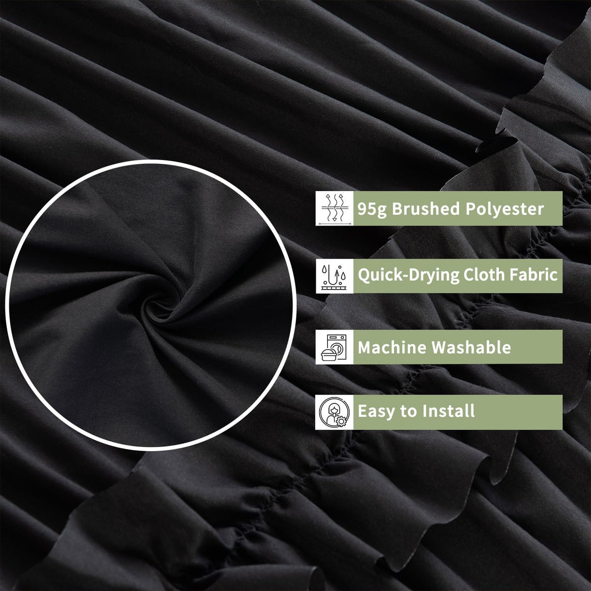 Farmhouse Ruffle Shower Curtain, Black, 72 x 72 in