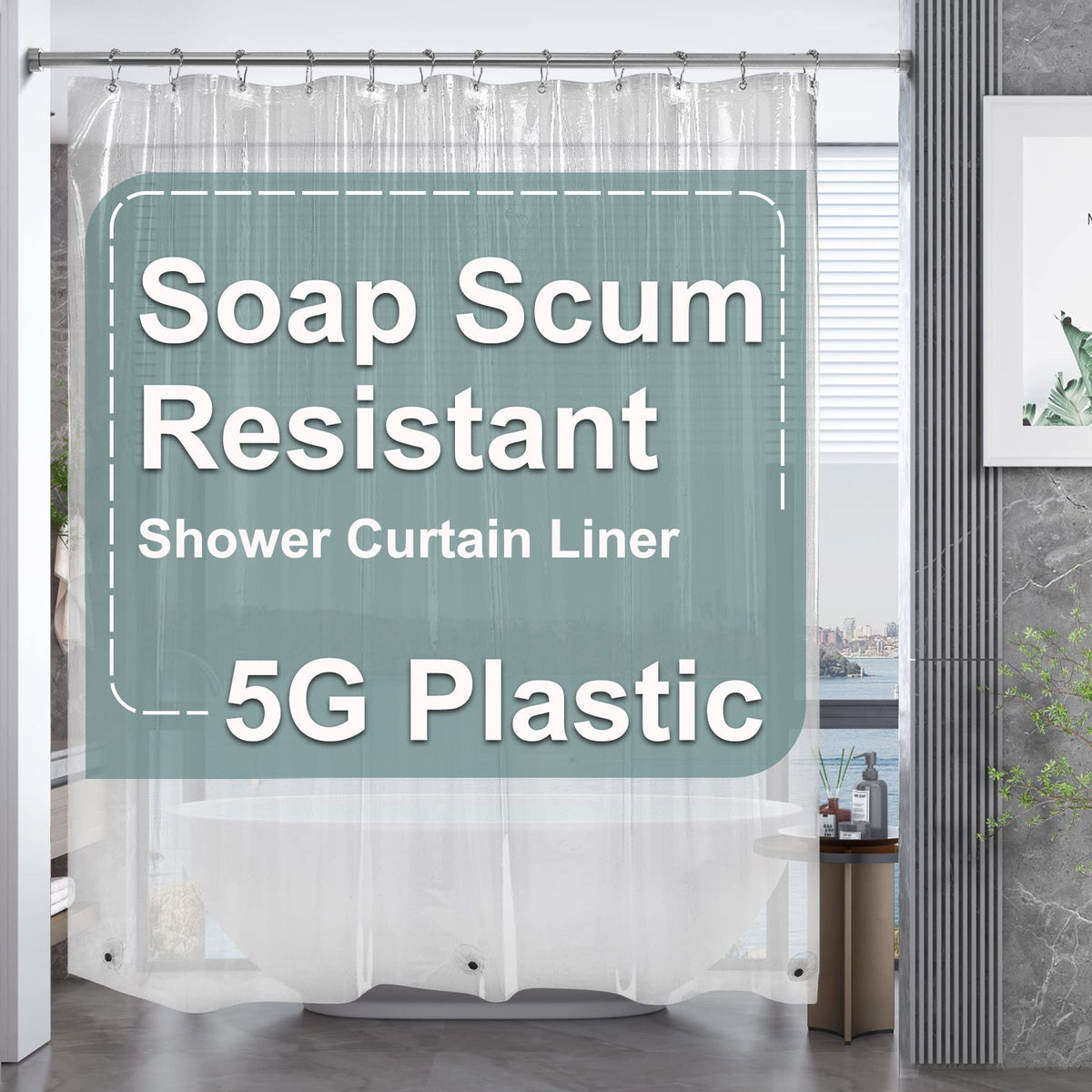 AmazerBath Plastic Shower Curtain Clear 72x74 Inches, Clear Shower Curtain Heavy Duty 8G Premium PEVA, Weighted Shower Curtains for Bathroom Accessories with 3 Big Stones and 12 Rustproof Grommets