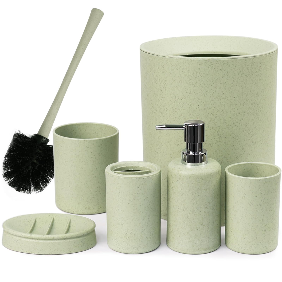CERBIOR Bathroom Accessories Set 6 PCS Wheat Straw BathroomSet,Beige