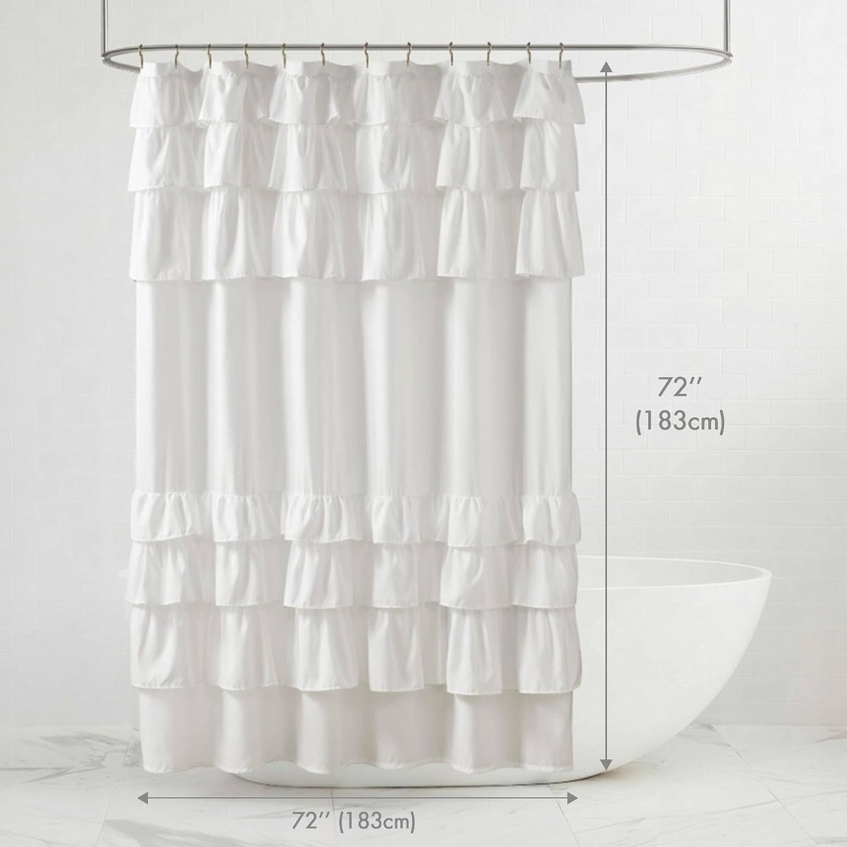 Madison Park Grace Ruffle Shower Curtain for Bathroom, 72"x 72", White