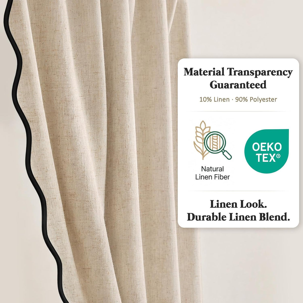 Scalloped Shower Curtain Linen Boho Beige 72" W x 72" L