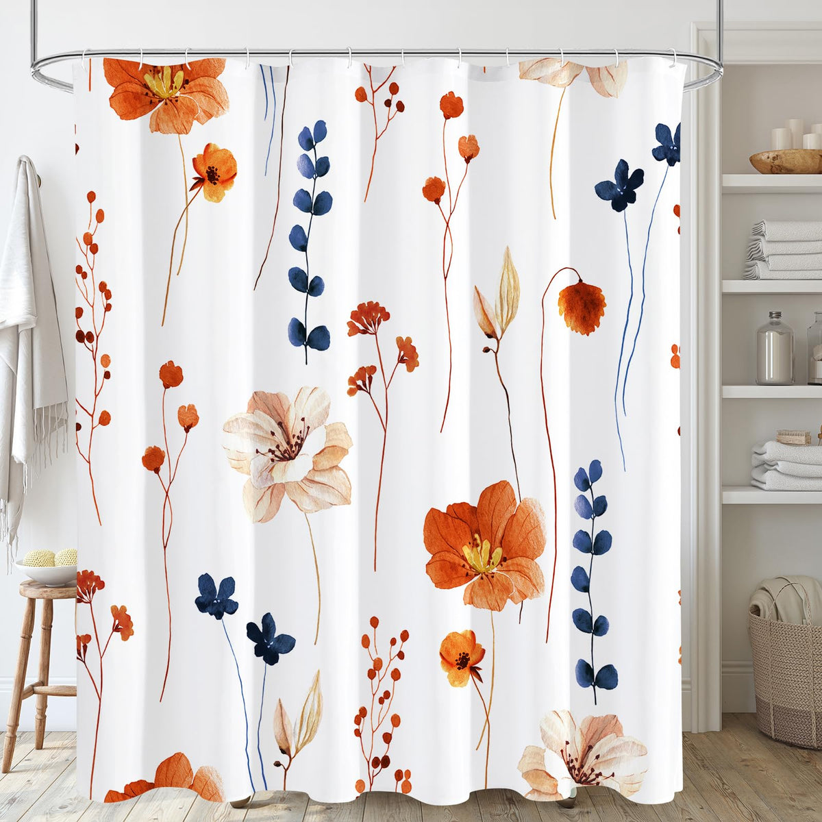 Gibelle Sage Green Beige Watercolor Floral Fabric Shower Curtain 72x72