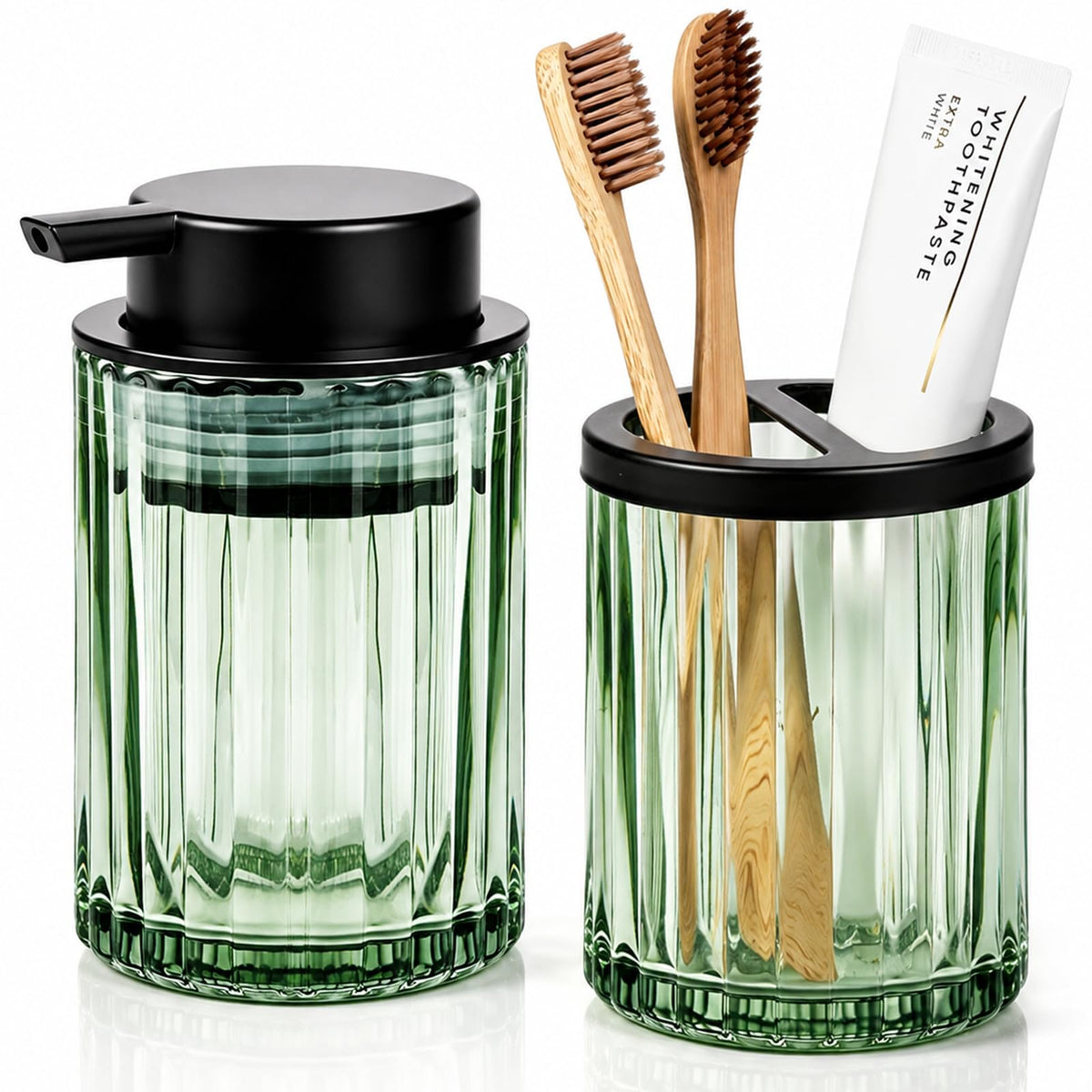 Amolliar Bathroom Accessories Set, Green Glass Complete 4PCS Bathroom Sets