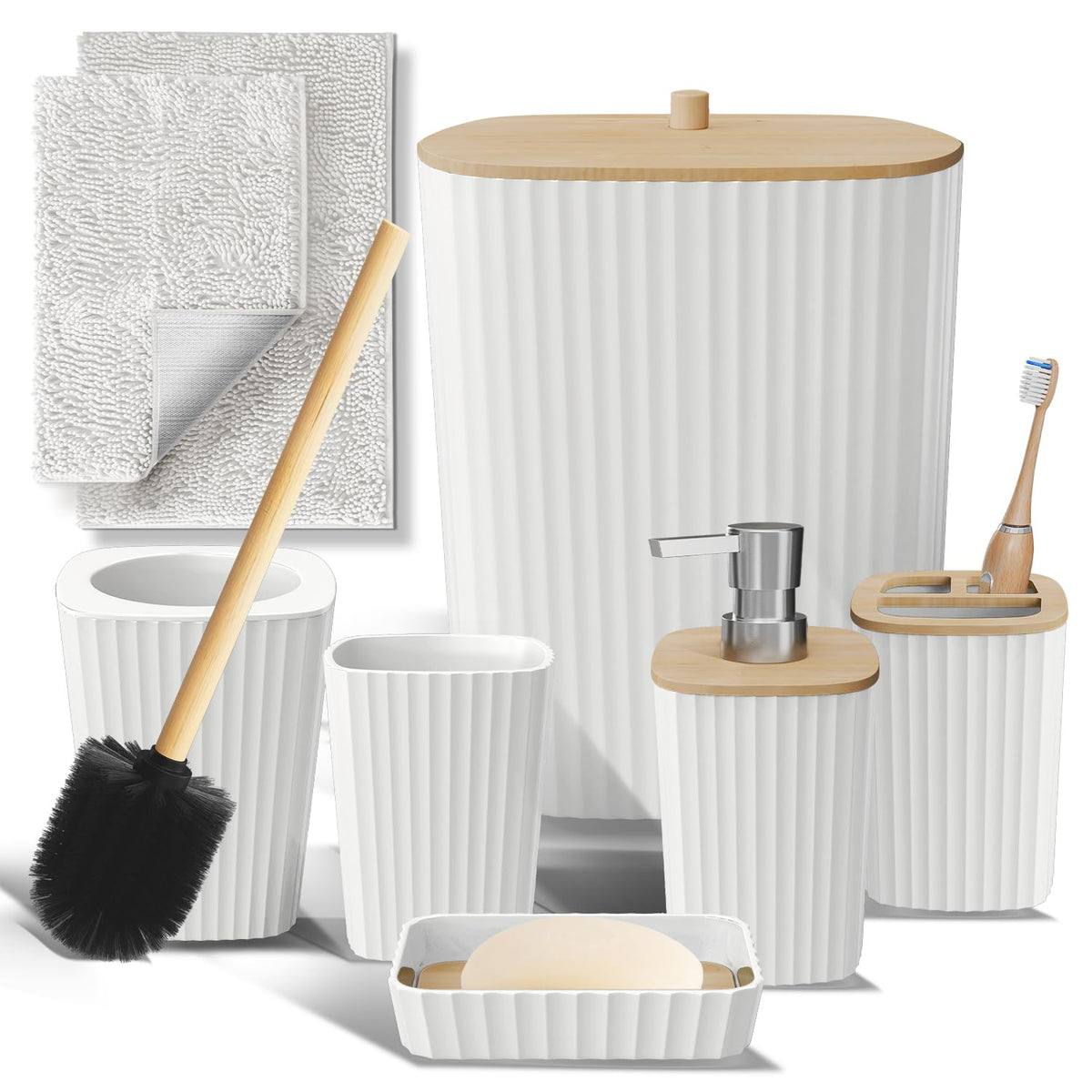 Clara Clark Bathroom Set - Sage Green Bathroom Accessories Set, 6PC Bathroom Accessory Set, Bathroom Sets with Toilet Brush, Trash Can & Soap Dispenser