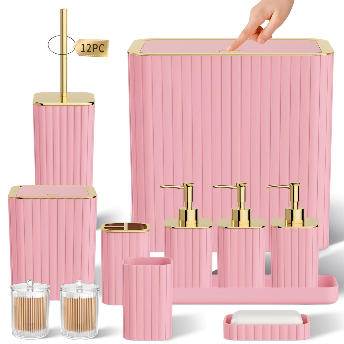 Bathroom Sets with Shower Curtain and Rugs - Elegant Bathroom Set, 27PC Bathroom Accessories Set, Green Bathroom Set, Mini Trash Can, Toilet Brush, Trash Can & Soap Dispenser