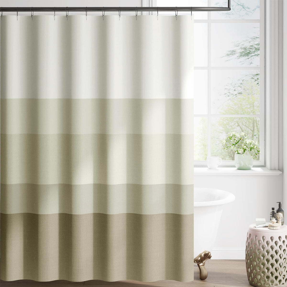 jinchan Ombre Ocean Blue Shower Curtain for Bathroom 70x72 Inch 12 Hooks