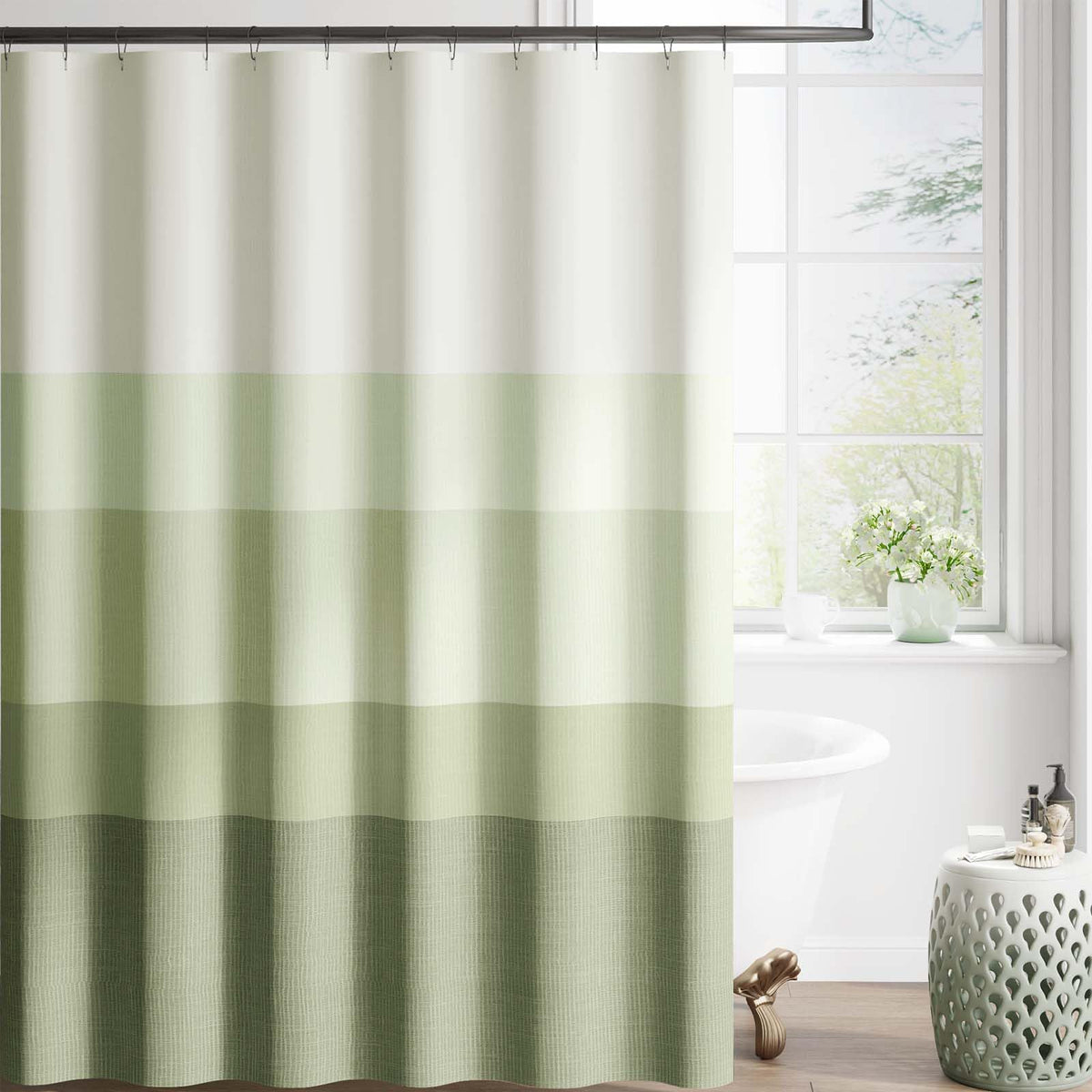 jinchan Ombre Ocean Blue Shower Curtain for Bathroom 70x72 Inch 12 Hooks