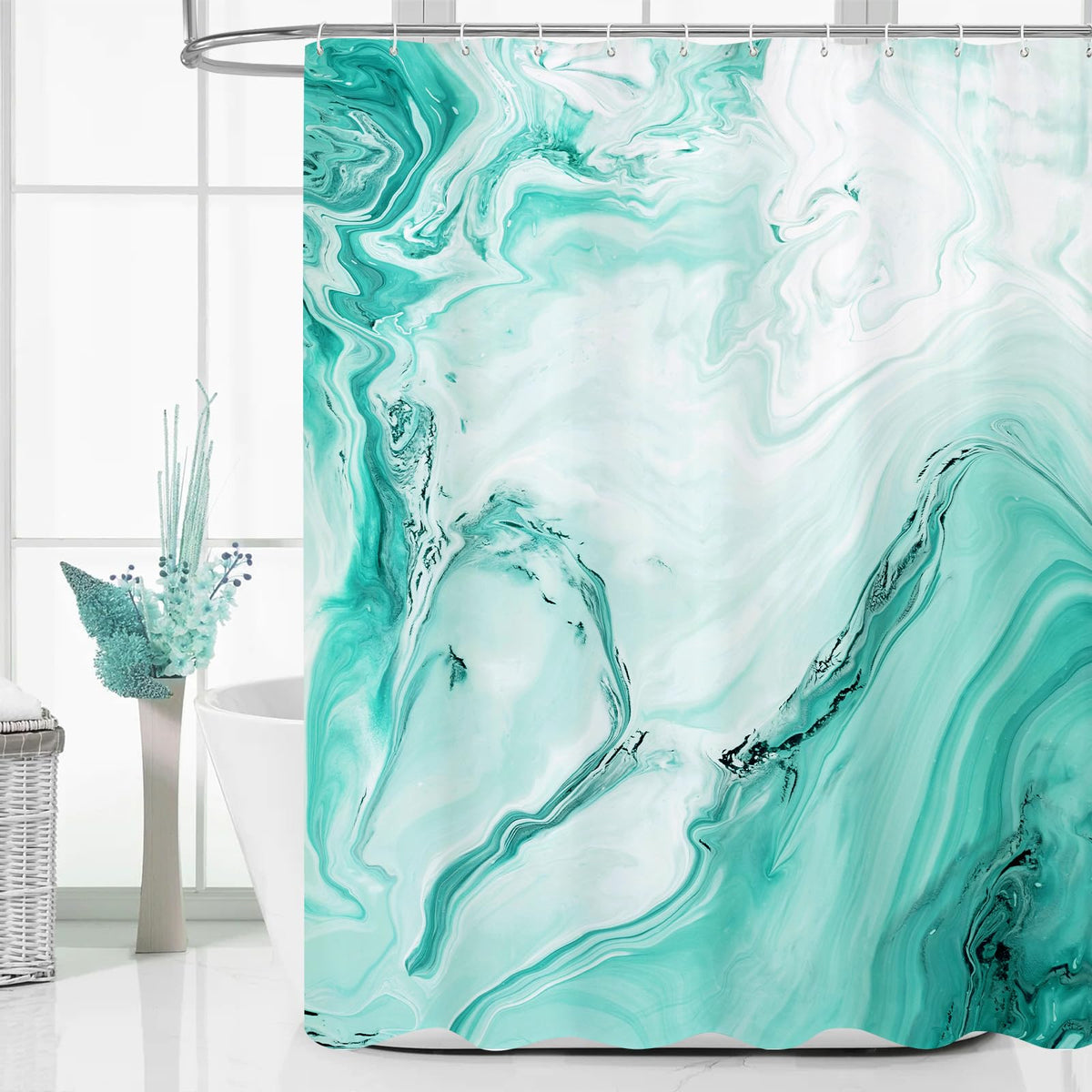 Blue Marble Fabric Shower Curtain, Abstract Watercolor, 72 x 72 Inches