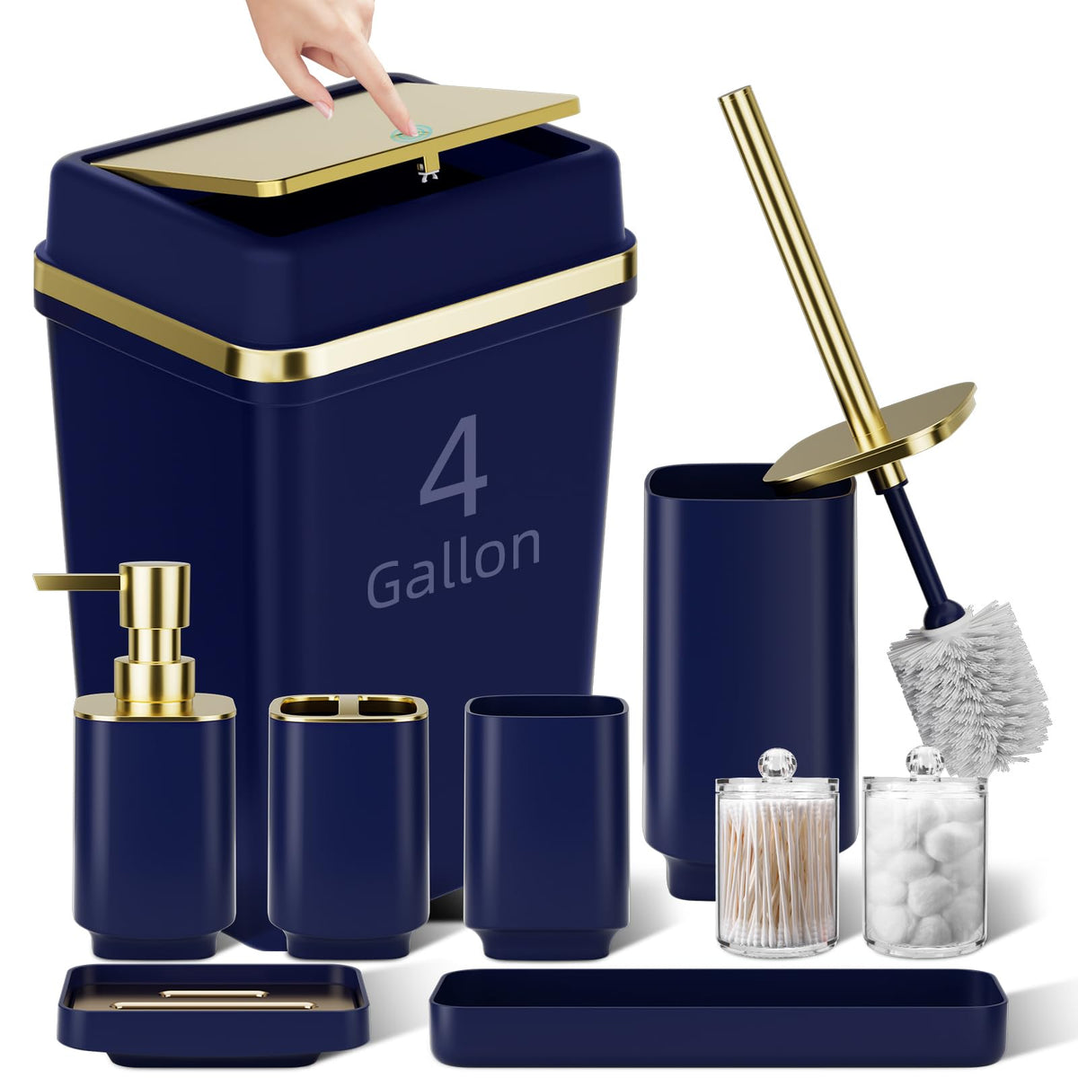 Pink Bathroom Set, 9-Piece Accessories with 4-Gallon Swing-Top Trash Can
