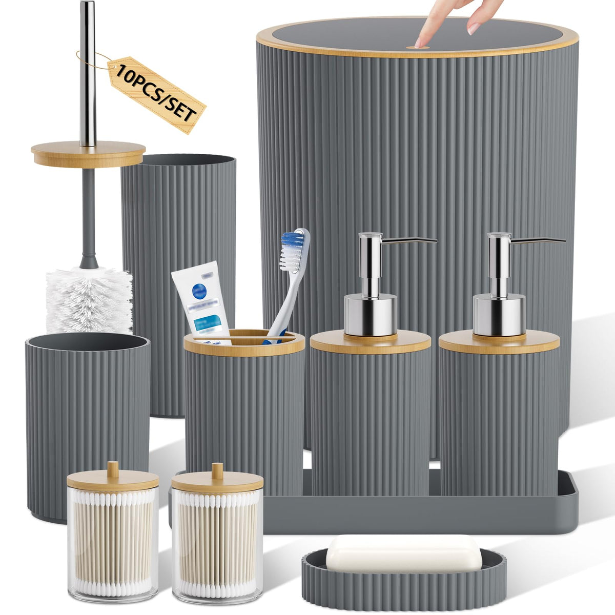 10PC Bathroom Accessory Set - White Bathroom Bath Decor Sets