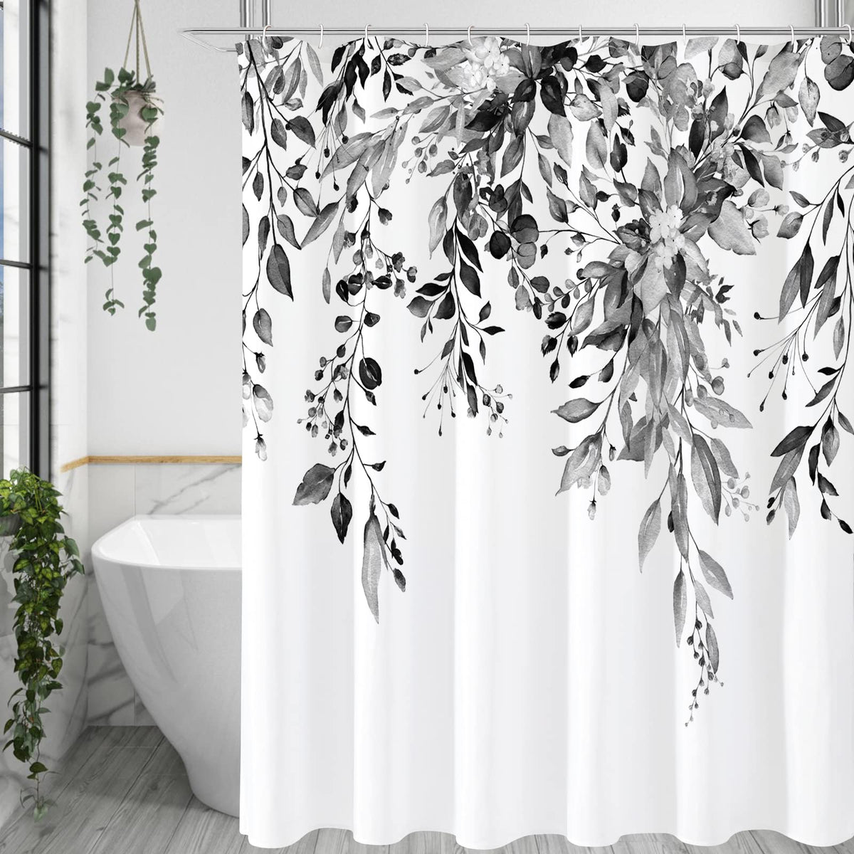Gibelle Olive Green Eucalyptus Shower Curtain, Floral Print, 72x72