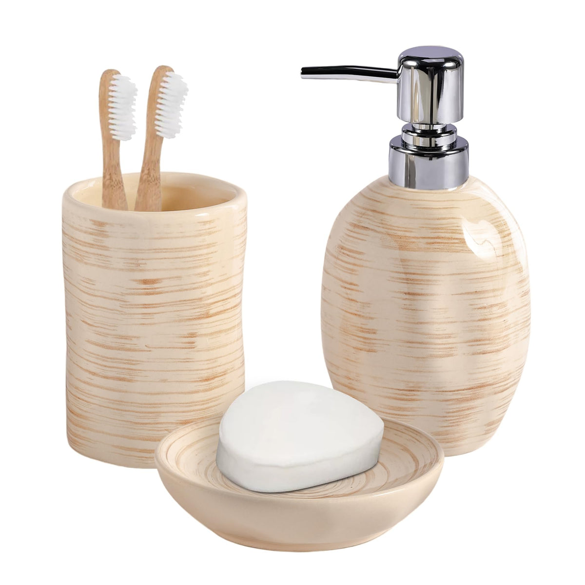 Burnt Orange Bathroom Accessories Set, 3PC Ceramic Bathroom Sets Complete, Toothbrush Holders, Soap Dispenser, Soap Dish, Vibrant Bathroom Decor, Bathroom Organizer for Countertop