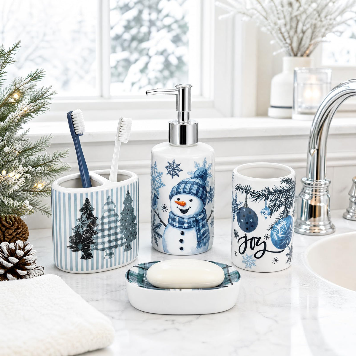 Domensi 4 Pcs Pumpkin Bathroom Ceramic Accessories Set Fall Bathroom Decor Include Lotion Dispenser Toothbrush Holder Tumbler Soap Dish for Home Bath Kitchen Decoration