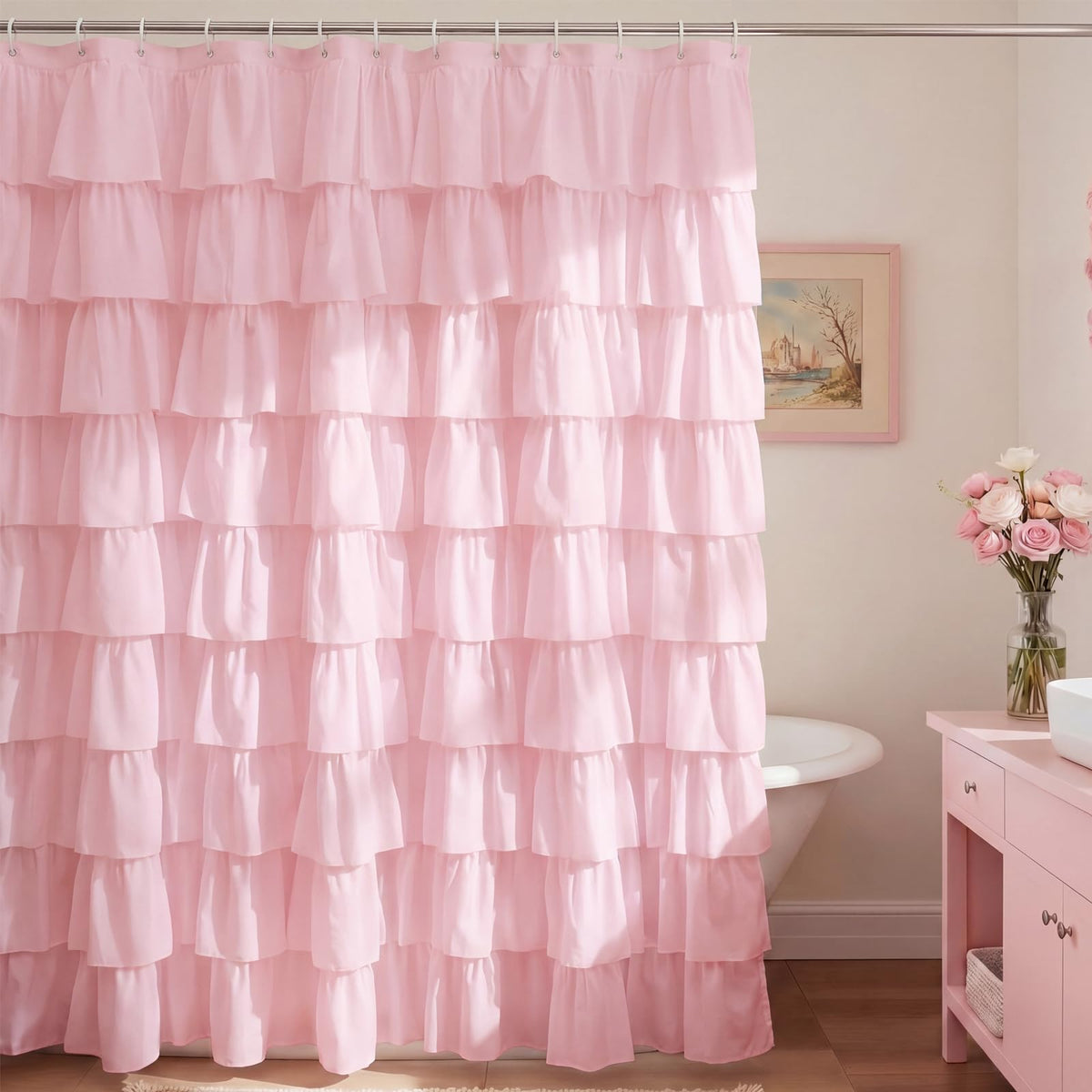 Hahafelt White Dorm Ruffle Shower Curtain 72 x 72 Inches, Ruffle