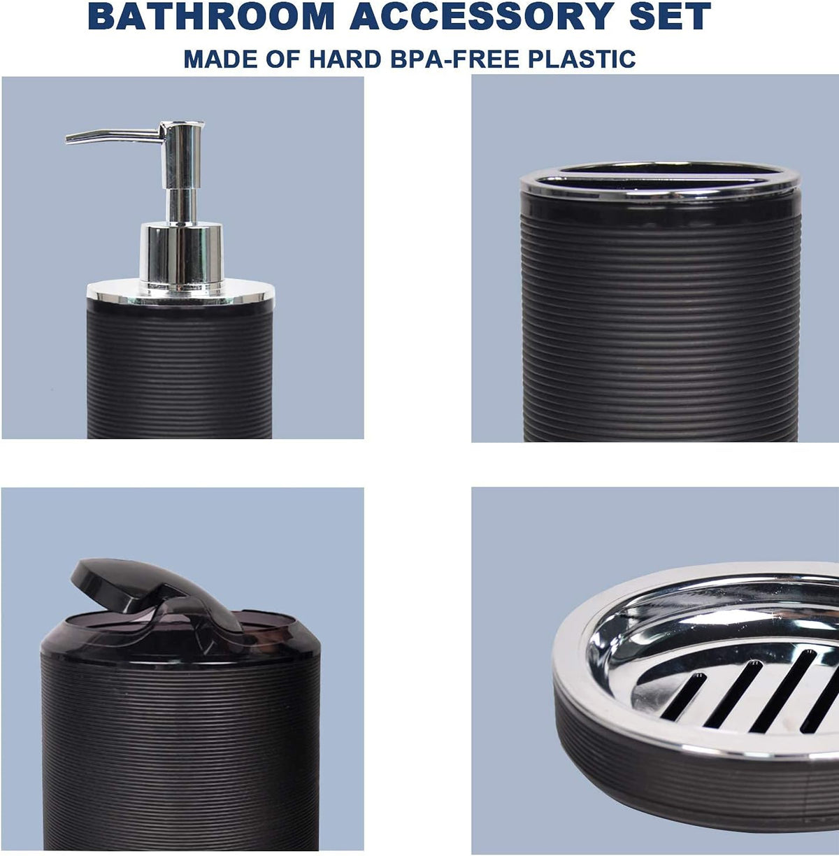 CERBIOR Bathroom Accessories Set 6 Piece Spiral Pattern Bath Ensemble,Black