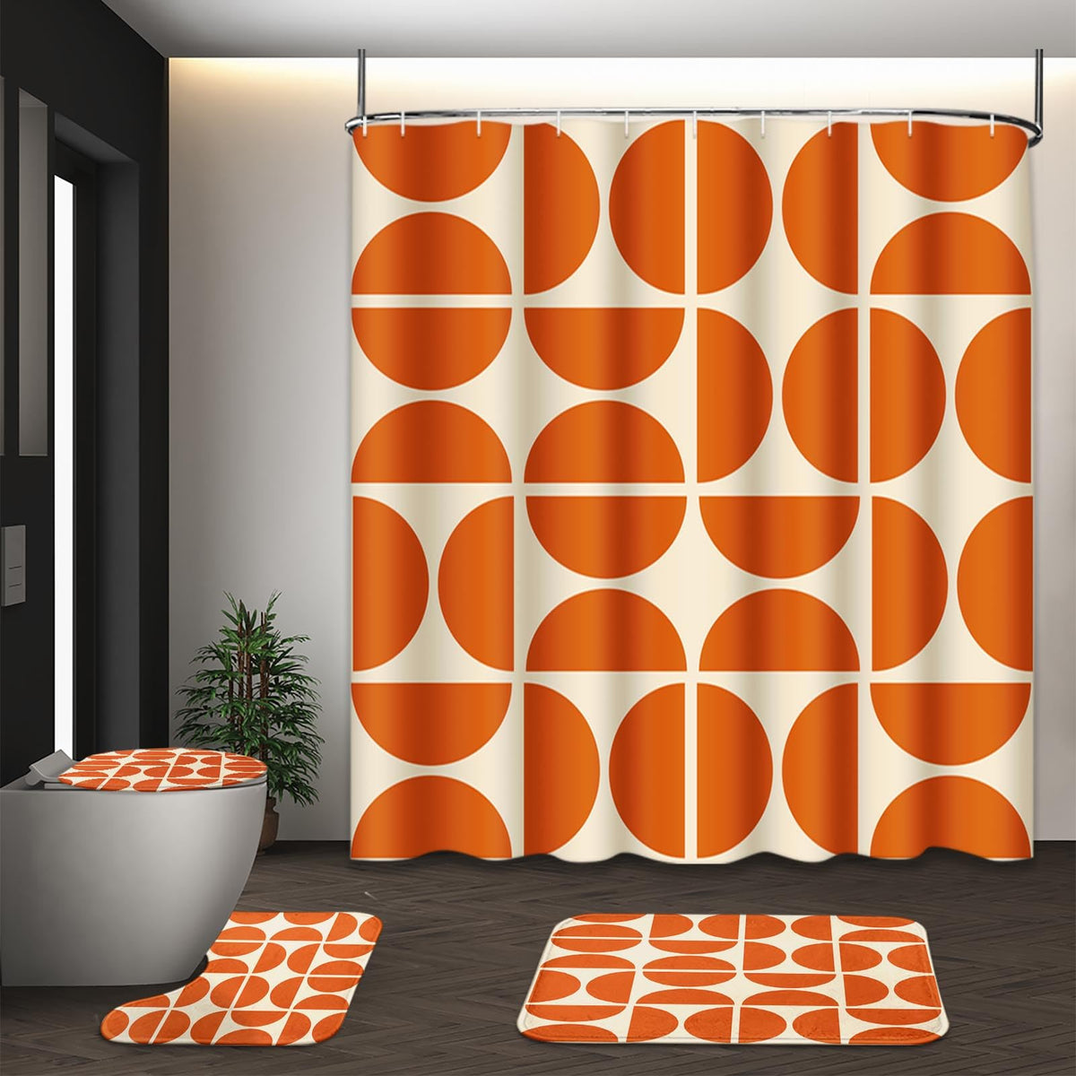 Bathroom Sets with Shower Curtain and Rugs, Set of 4, Boho Sage