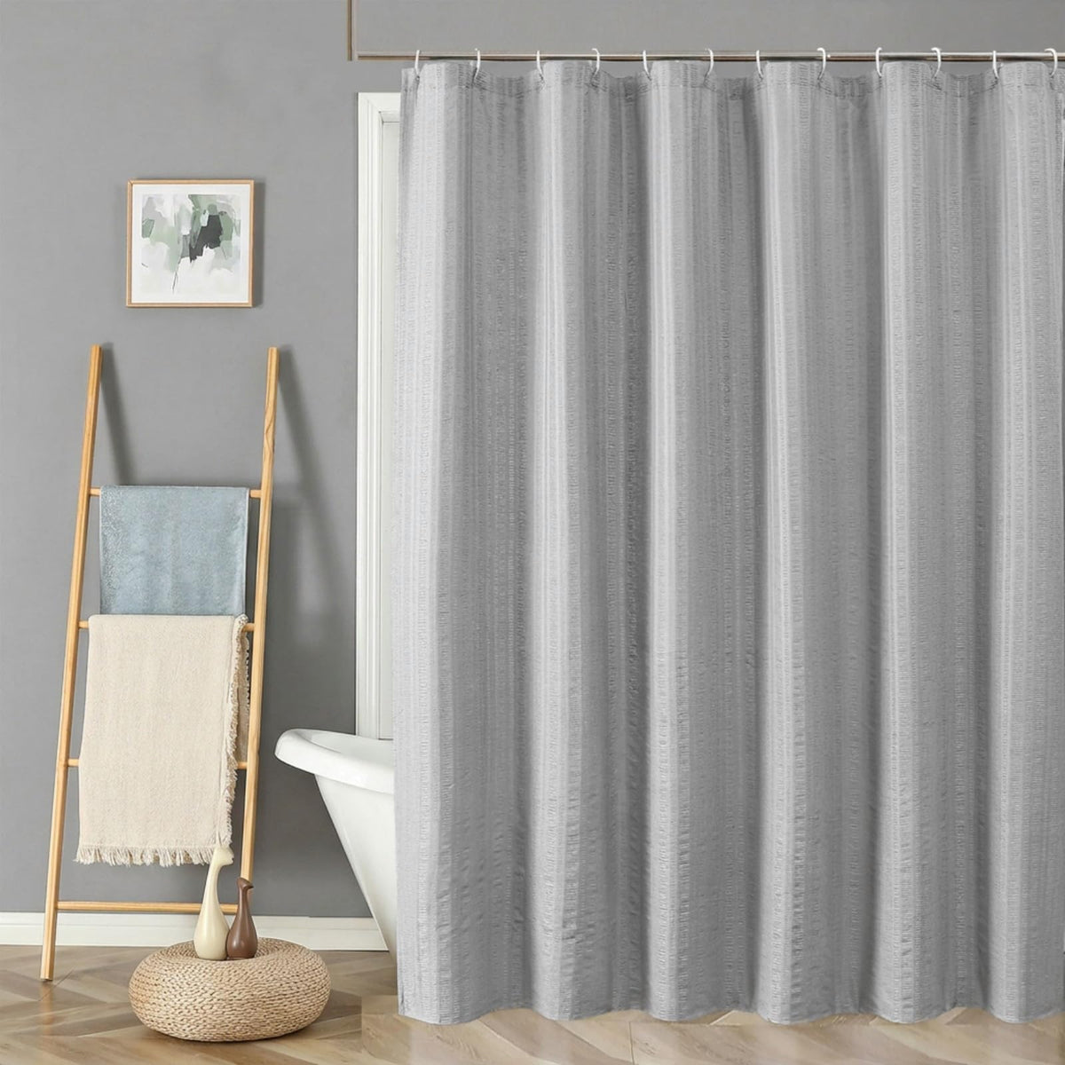 Aiyufeng Light Blue Shower Curtain for Bathroom, Embossed Textured Fabric Shower Curtain for Bathroom - Soft Cloth & Hotel Spa, Machine Washable, 72X72, Glacier Blue