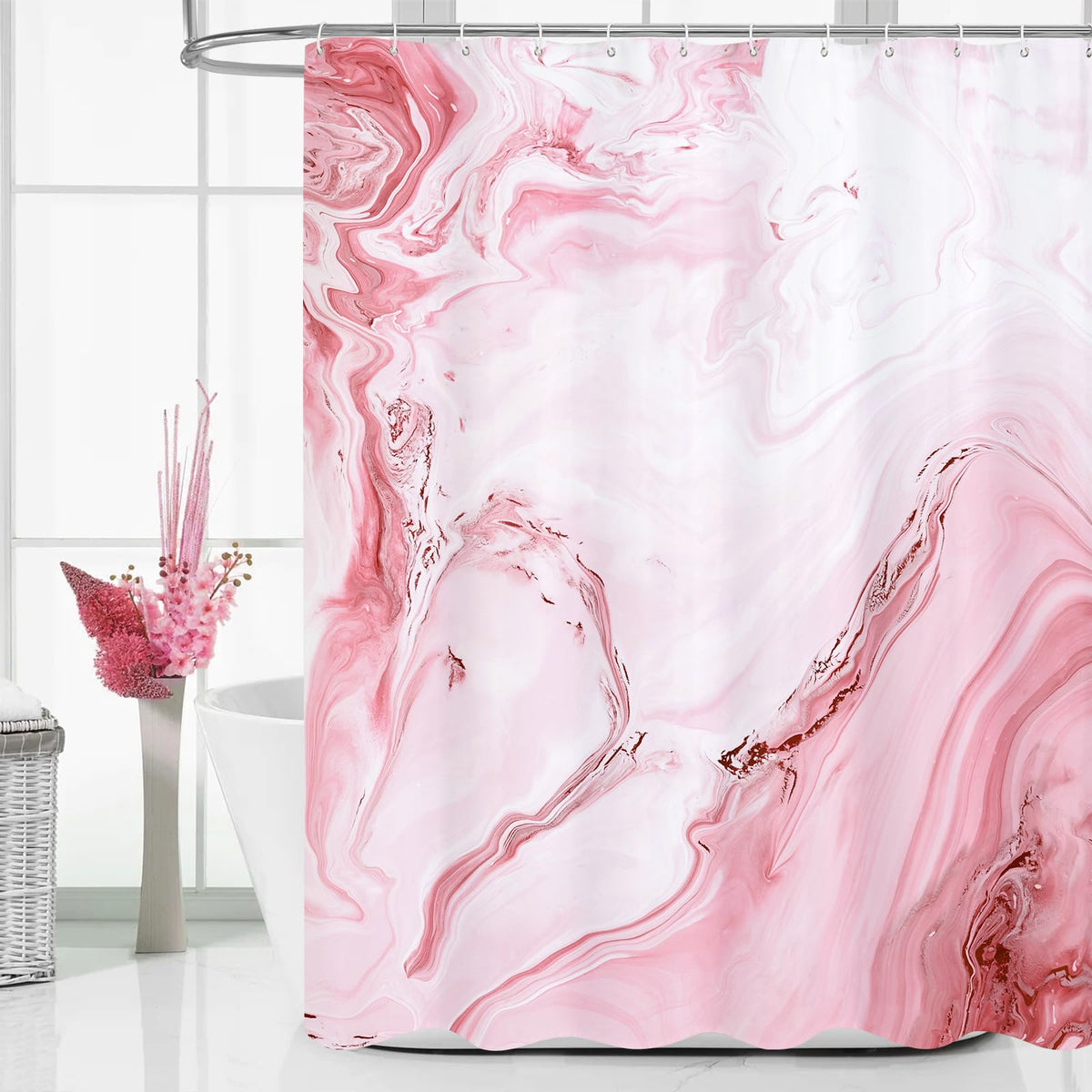 Blue Marble Fabric Shower Curtain, Abstract Watercolor, 72 x 72 Inches