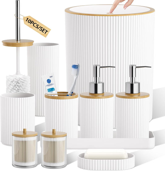 10PC Bathroom Accessory Set - White Bathroom Bath Decor Sets