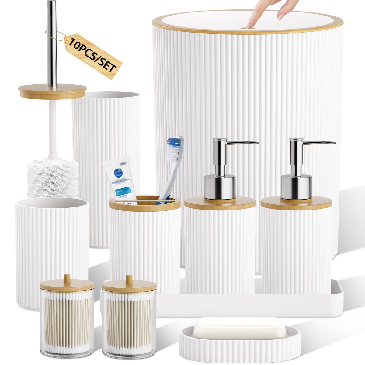 10PC Bathroom Accessory Set - White Bathroom Bath Decor Sets