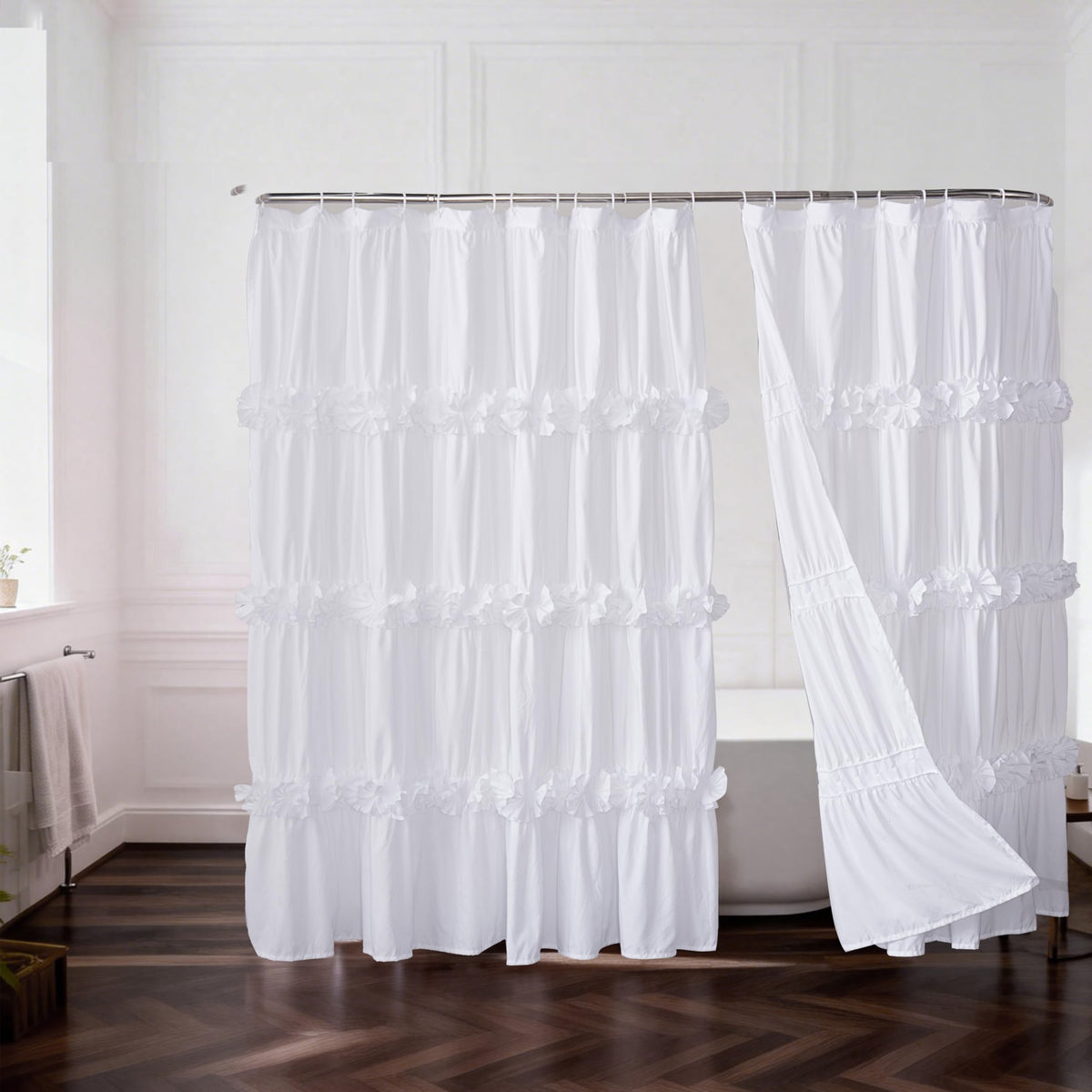 Homechoice Decor Camel Ruffle Shower Curtain 72" W x 72" H