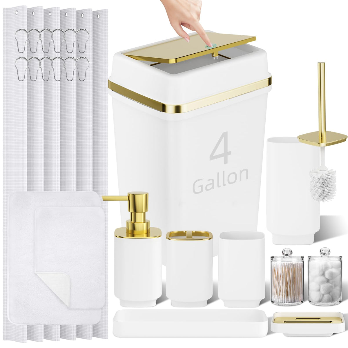 Pink Bathroom Set, 9-Piece Accessories with 4-Gallon Swing-Top Trash Can