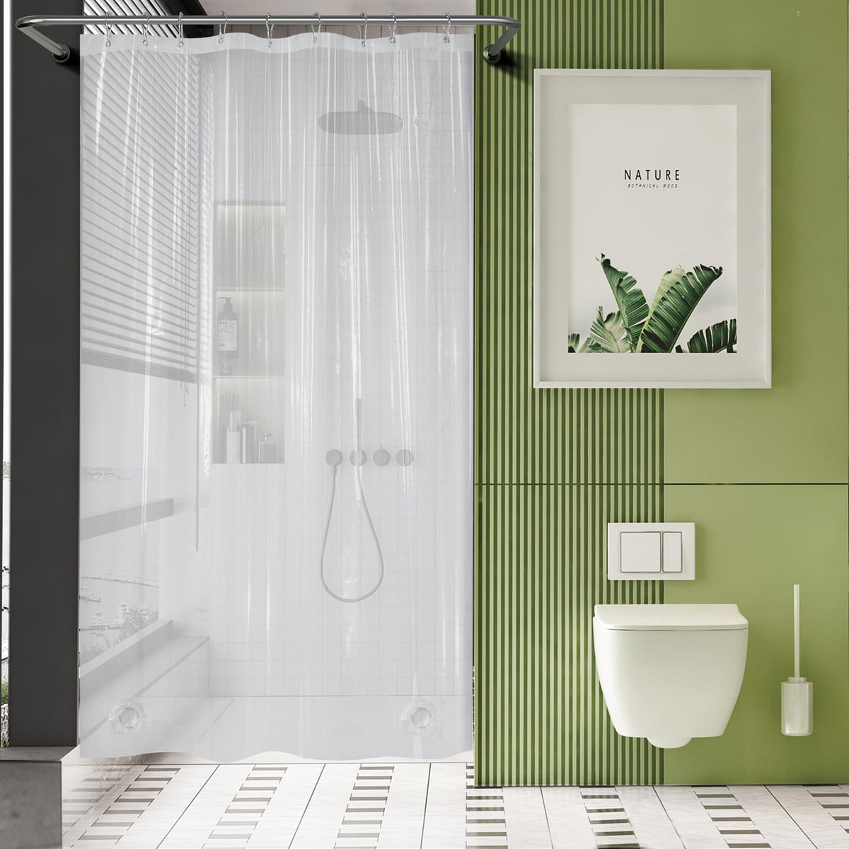 AmazerBath Plastic Shower Curtain Clear 72x74 Inches, Clear Shower Curtain Heavy Duty 8G Premium PEVA, Weighted Shower Curtains for Bathroom Accessories with 3 Big Stones and 12 Rustproof Grommets
