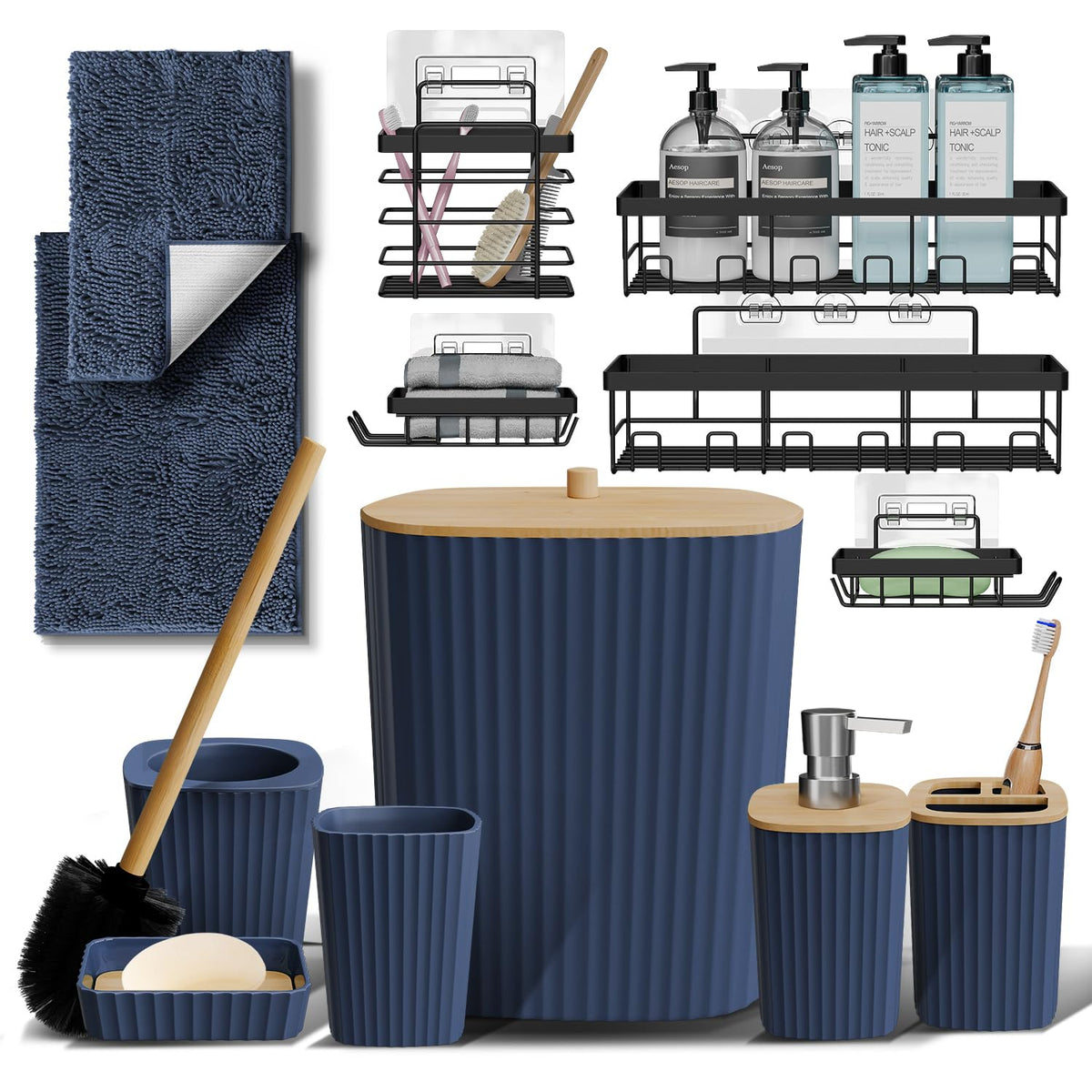 Clara Clark Bathroom Set - Sage Green Bathroom Accessories Set, 6PC Bathroom Accessory Set, Bathroom Sets with Toilet Brush, Trash Can & Soap Dispenser
