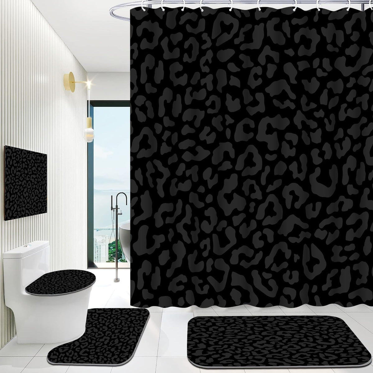 Leopard Shower Curtain 4Pcs Cheetah Print Shower Curtain Sets with Rugs