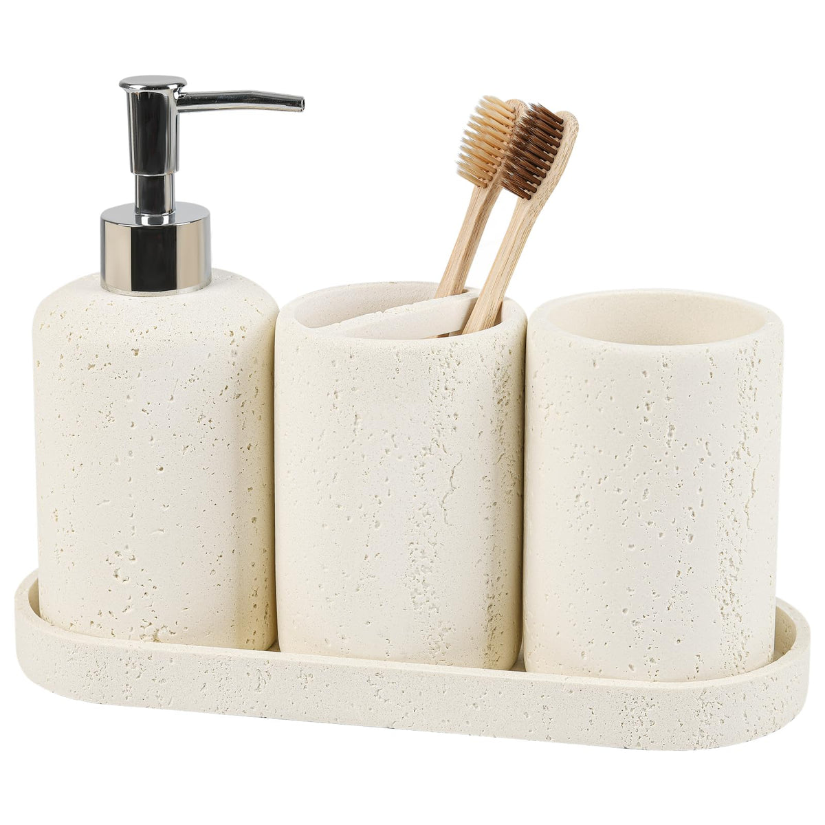 L'ARL GMVOI Bathroom Accessories Set,4 Pieces Marble Bathroom Vanity Countertop Accessory Set with Bathroom Toothbrush Holder Set,Soap Dispenser,Tumbler,Soap Dish for Bathroom Home Decor
