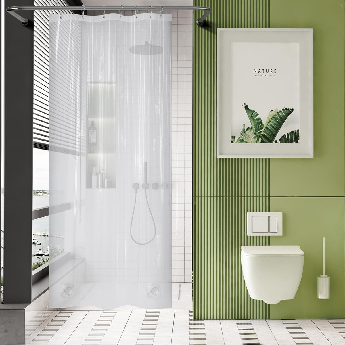 AmazerBath Plastic Shower Curtain Clear 72x74 Inches, Clear Shower Curtain Heavy Duty 8G Premium PEVA, Weighted Shower Curtains for Bathroom Accessories with 3 Big Stones and 12 Rustproof Grommets