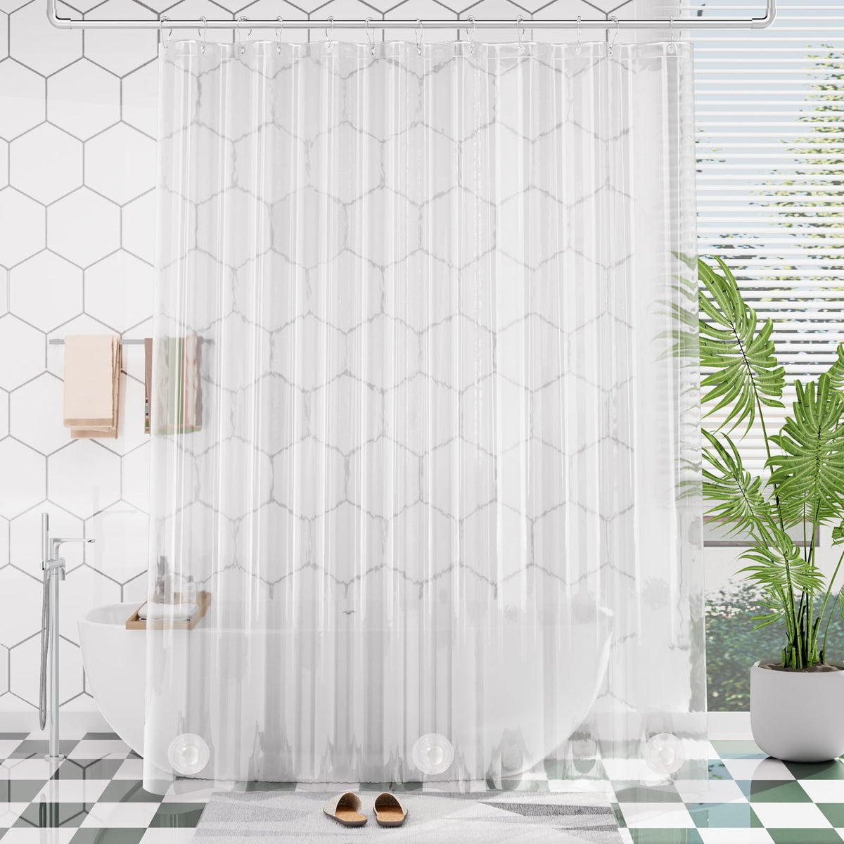 AmazerBath Plastic Shower Curtain Clear 72x74 Inches, Clear Shower Curtain Heavy Duty 8G Premium PEVA, Weighted Shower Curtains for Bathroom Accessories with 3 Big Stones and 12 Rustproof Grommets