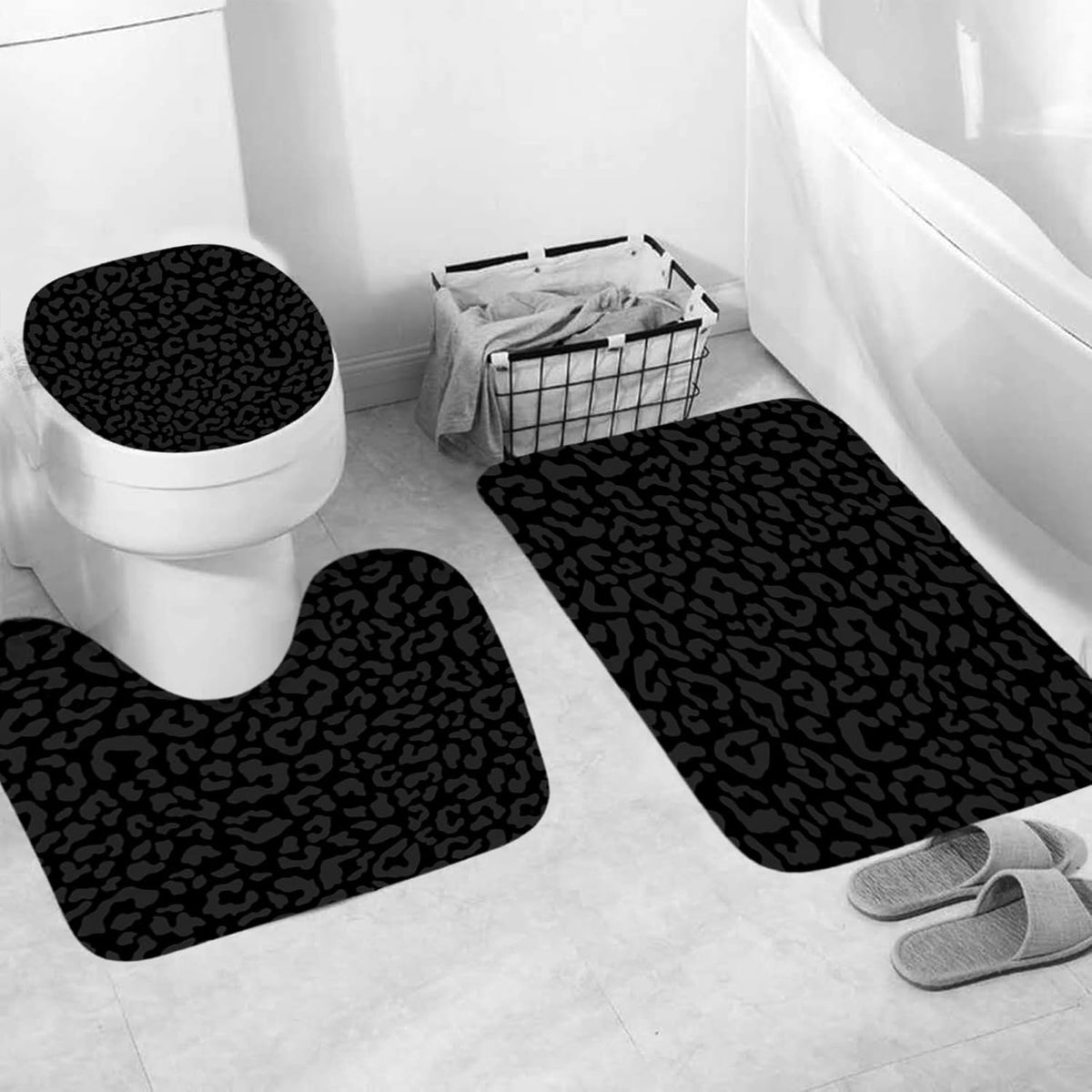 Leopard Shower Curtain 4Pcs Cheetah Print Shower Curtain Sets with Rugs