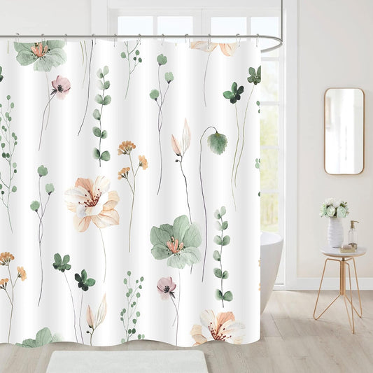 Gibelle Sage Green Beige Watercolor Floral Fabric Shower Curtain 72x72